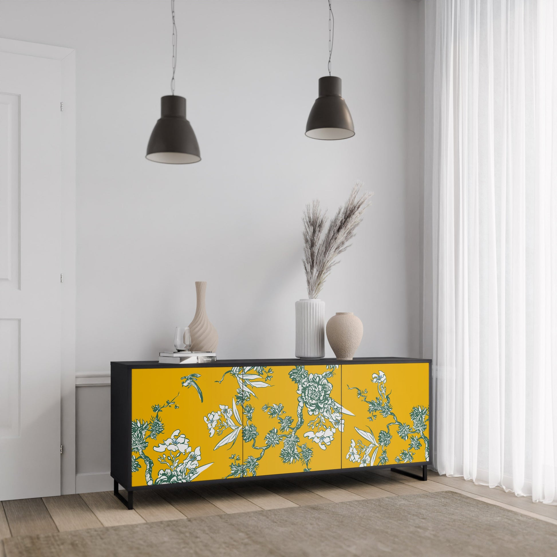 Buffet 3 portes YELLOW CHINOISERIE en finition noire