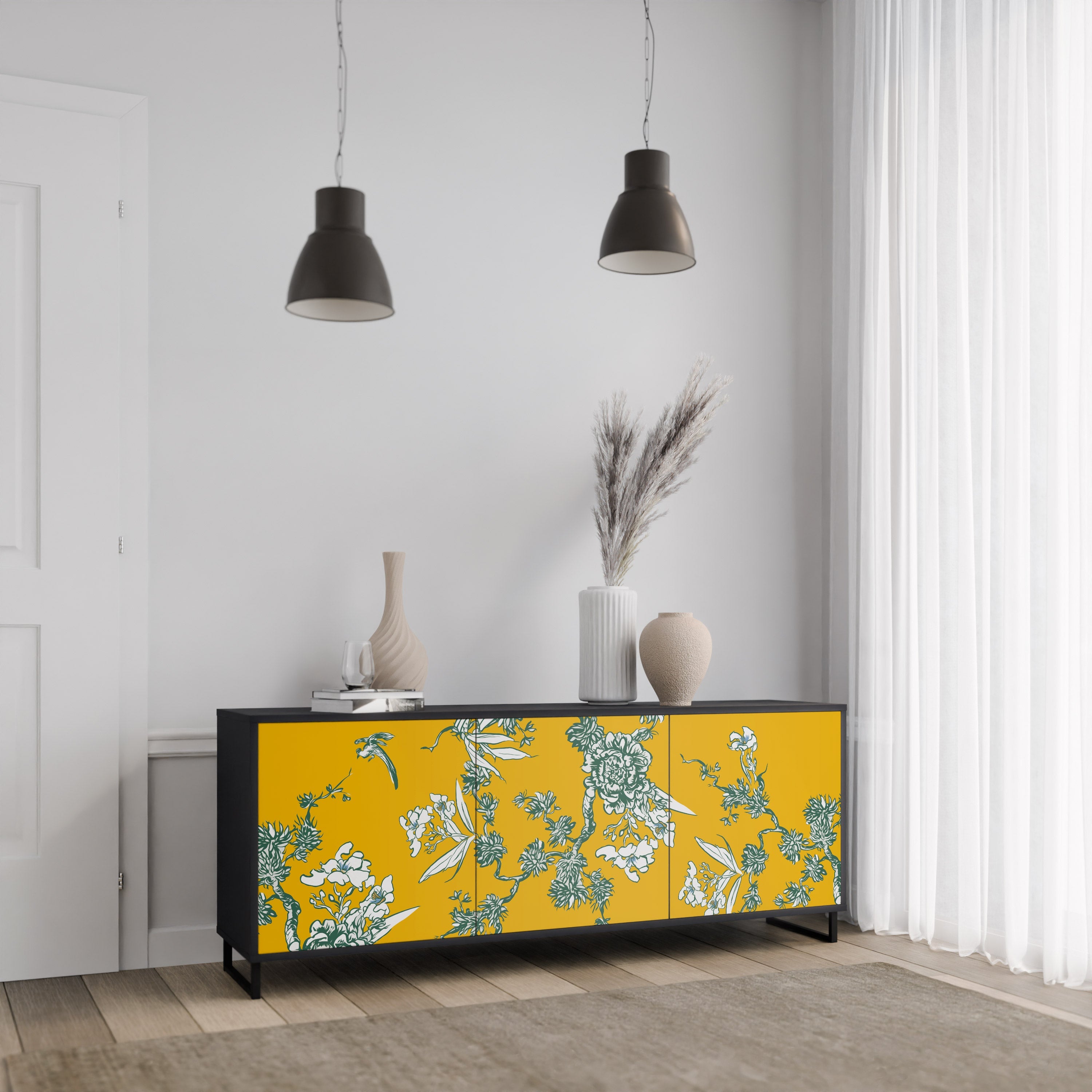 Buffet 3 portes YELLOW CHINOISERIE en finition noire