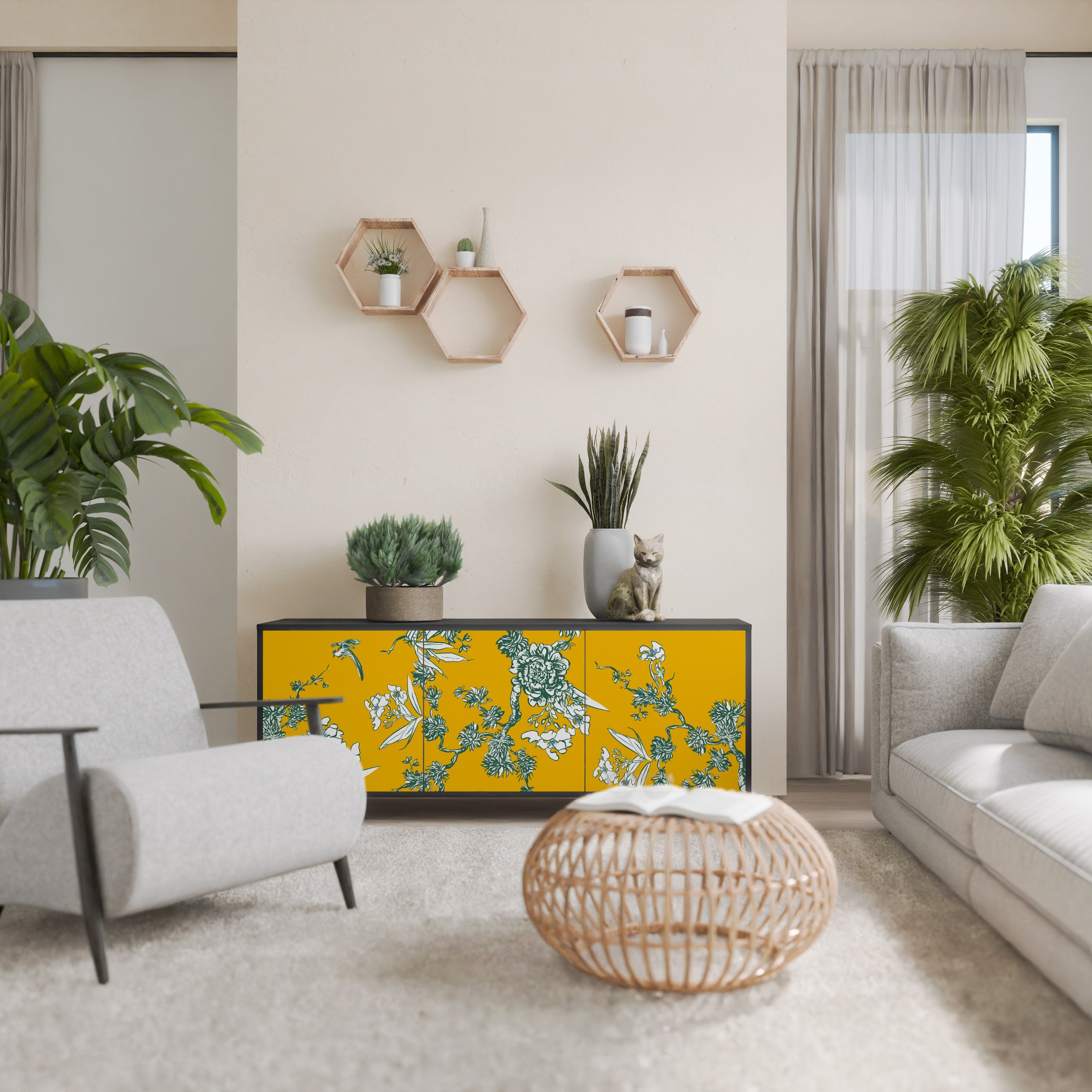 Buffet 3 portes YELLOW CHINOISERIE en finition noire