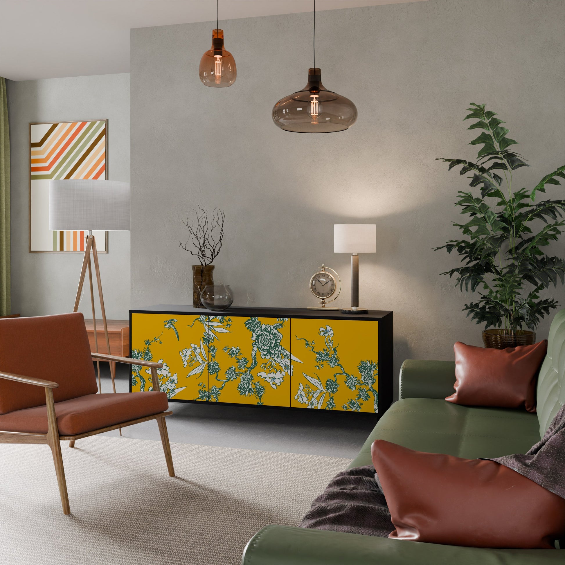 Buffet 3 portes YELLOW CHINOISERIE en finition noire
