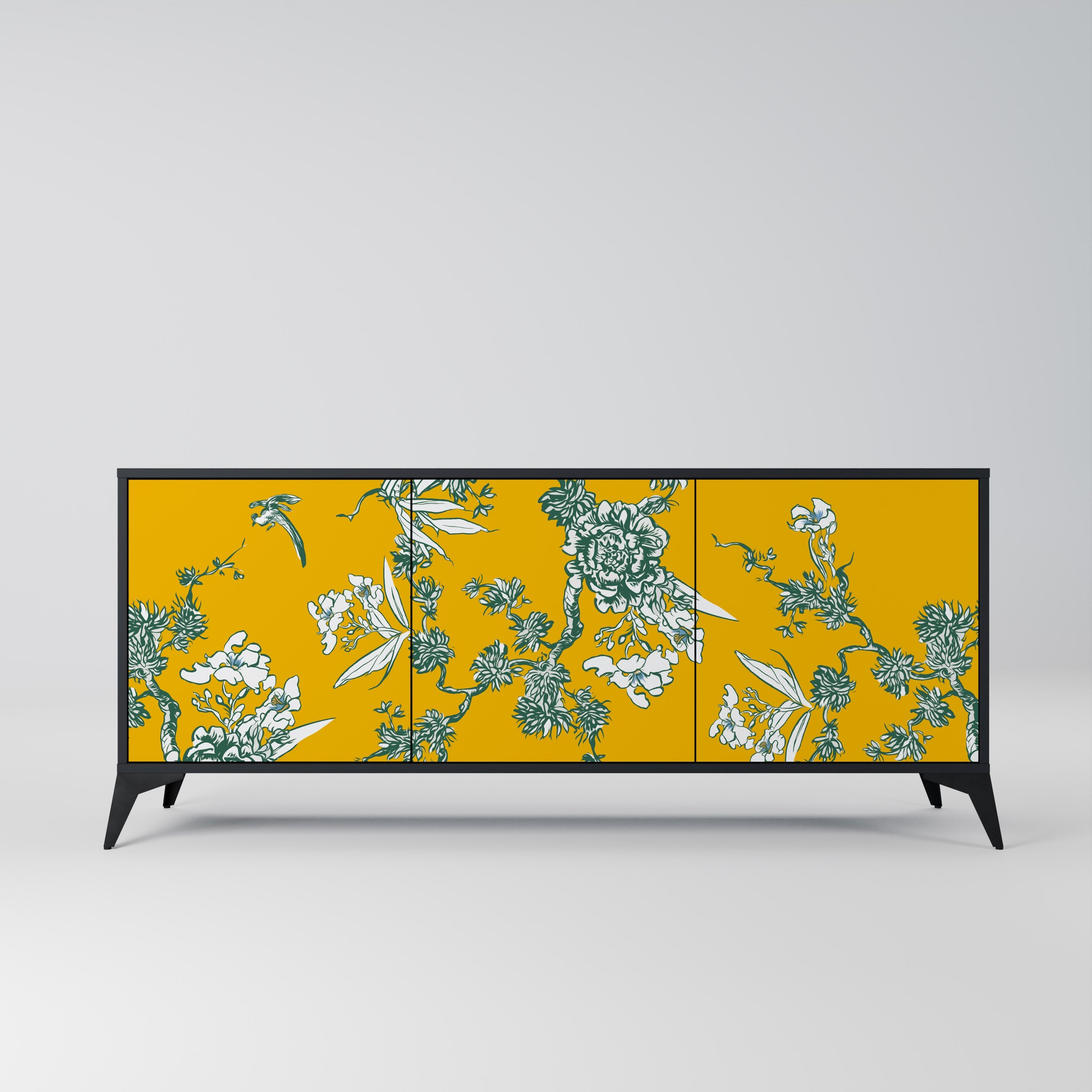 Buffet 3 portes YELLOW CHINOISERIE en finition noire