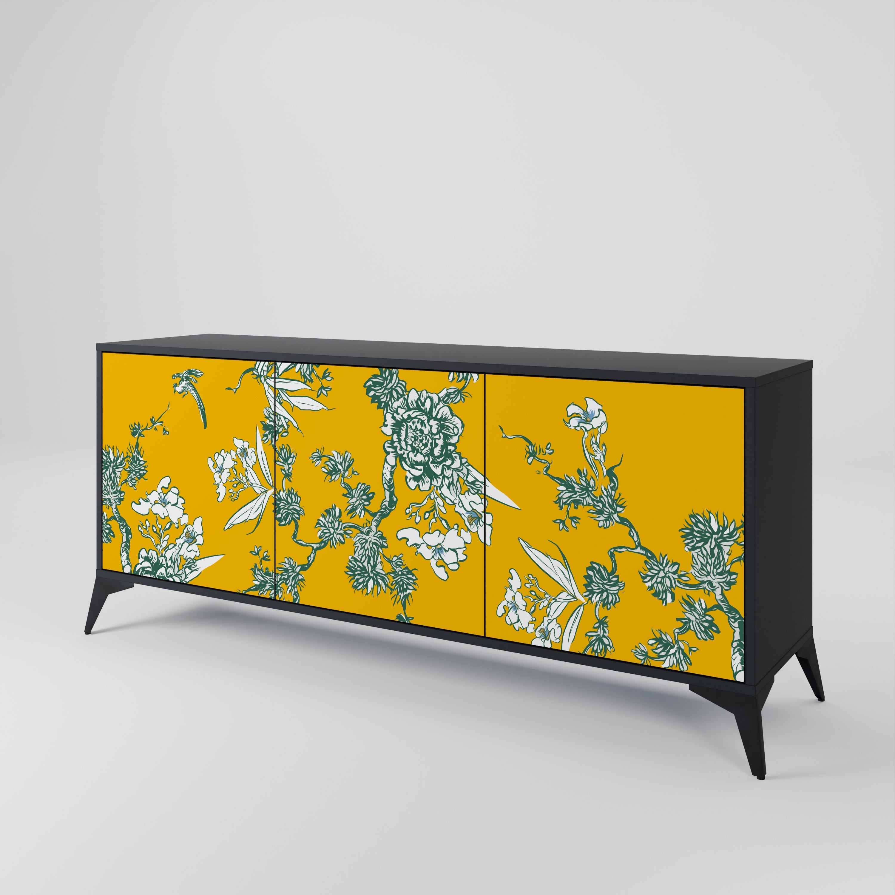 Buffet 3 portes YELLOW CHINOISERIE en finition noire