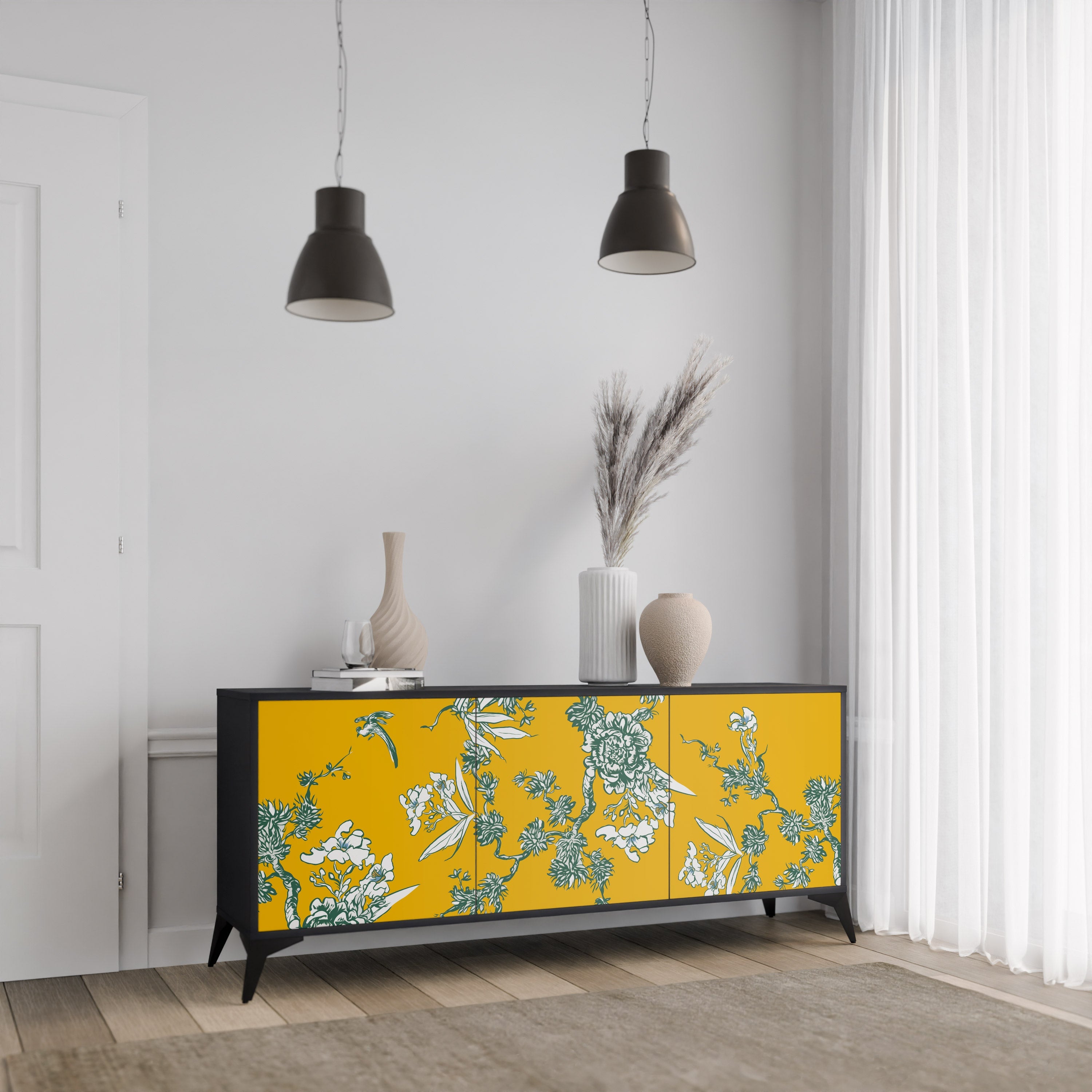 Buffet 3 portes YELLOW CHINOISERIE en finition noire