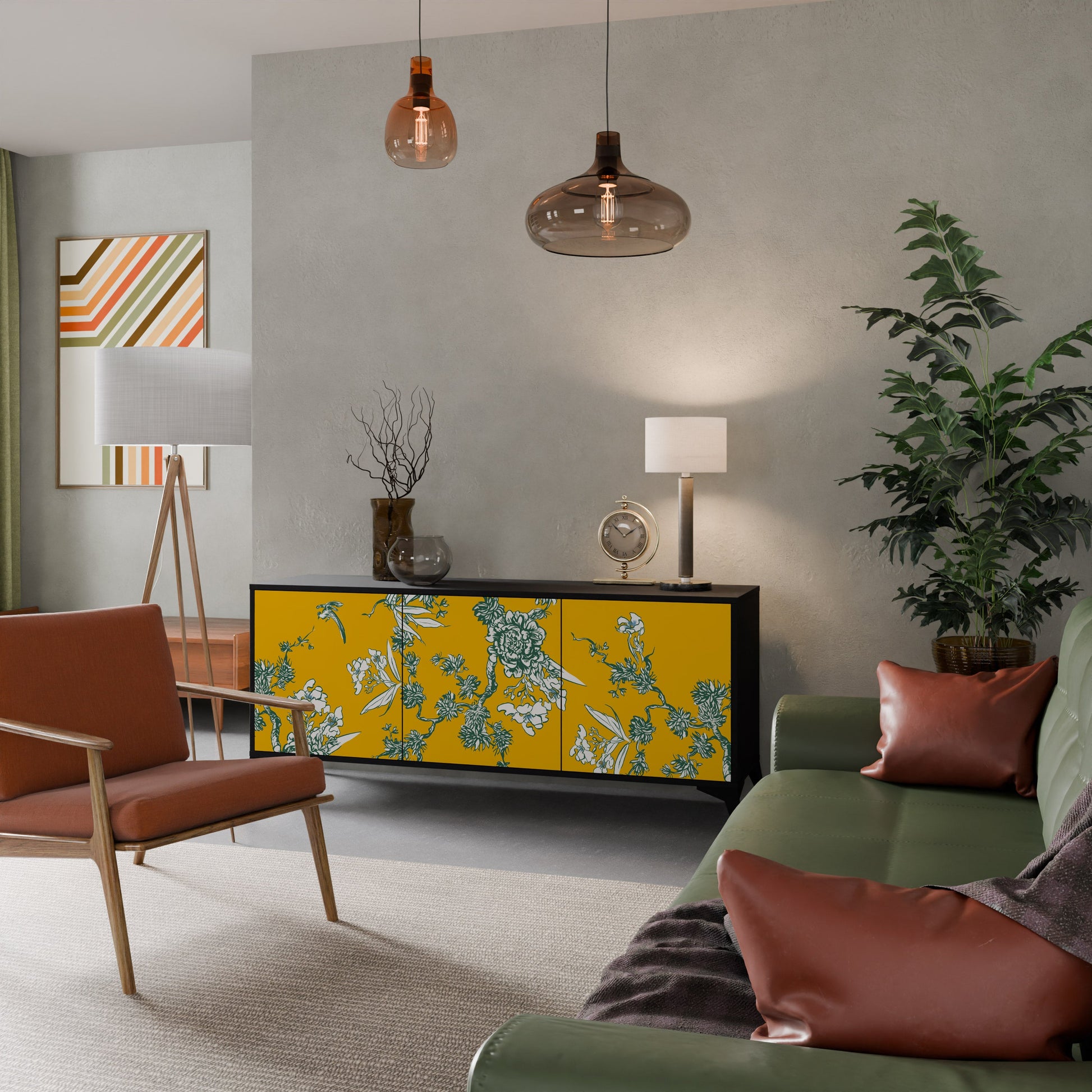 Buffet 3 portes YELLOW CHINOISERIE en finition noire