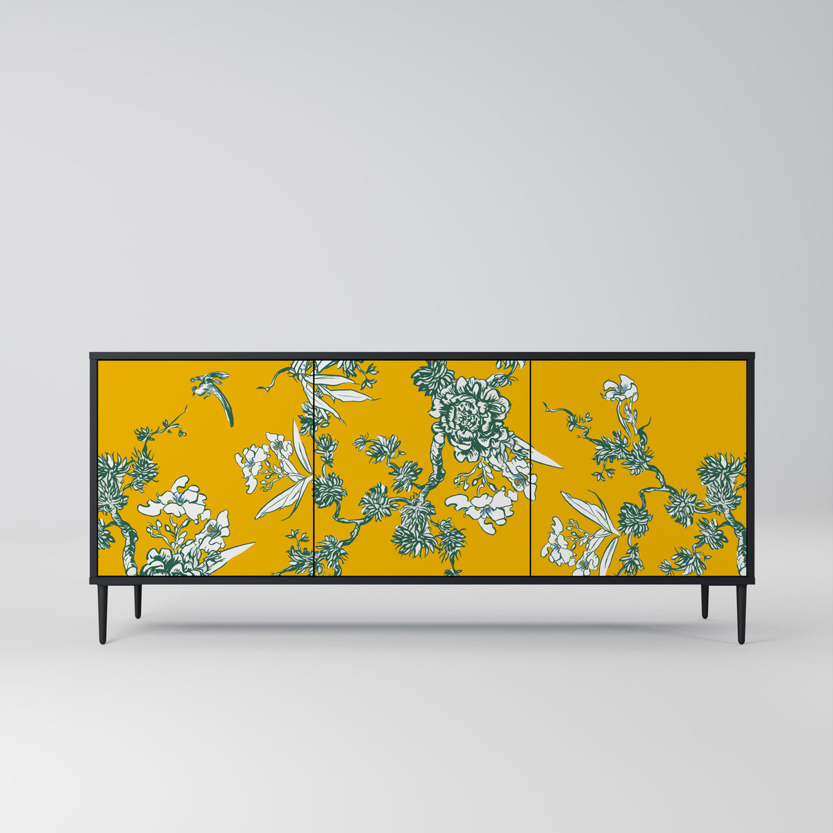 YELLOW CHINOISERIE 3-Door Sideboard