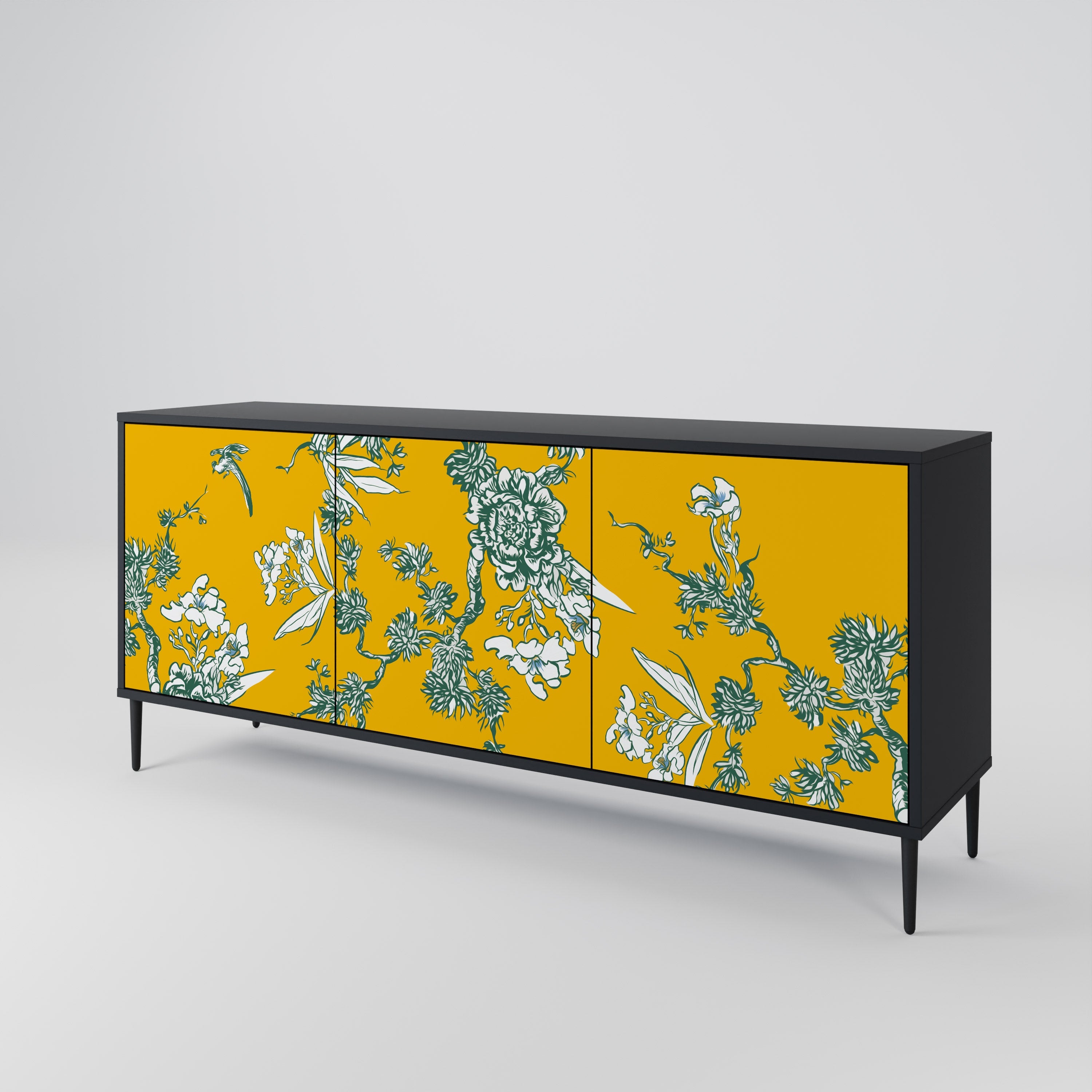 Buffet 3 portes YELLOW CHINOISERIE en finition noire