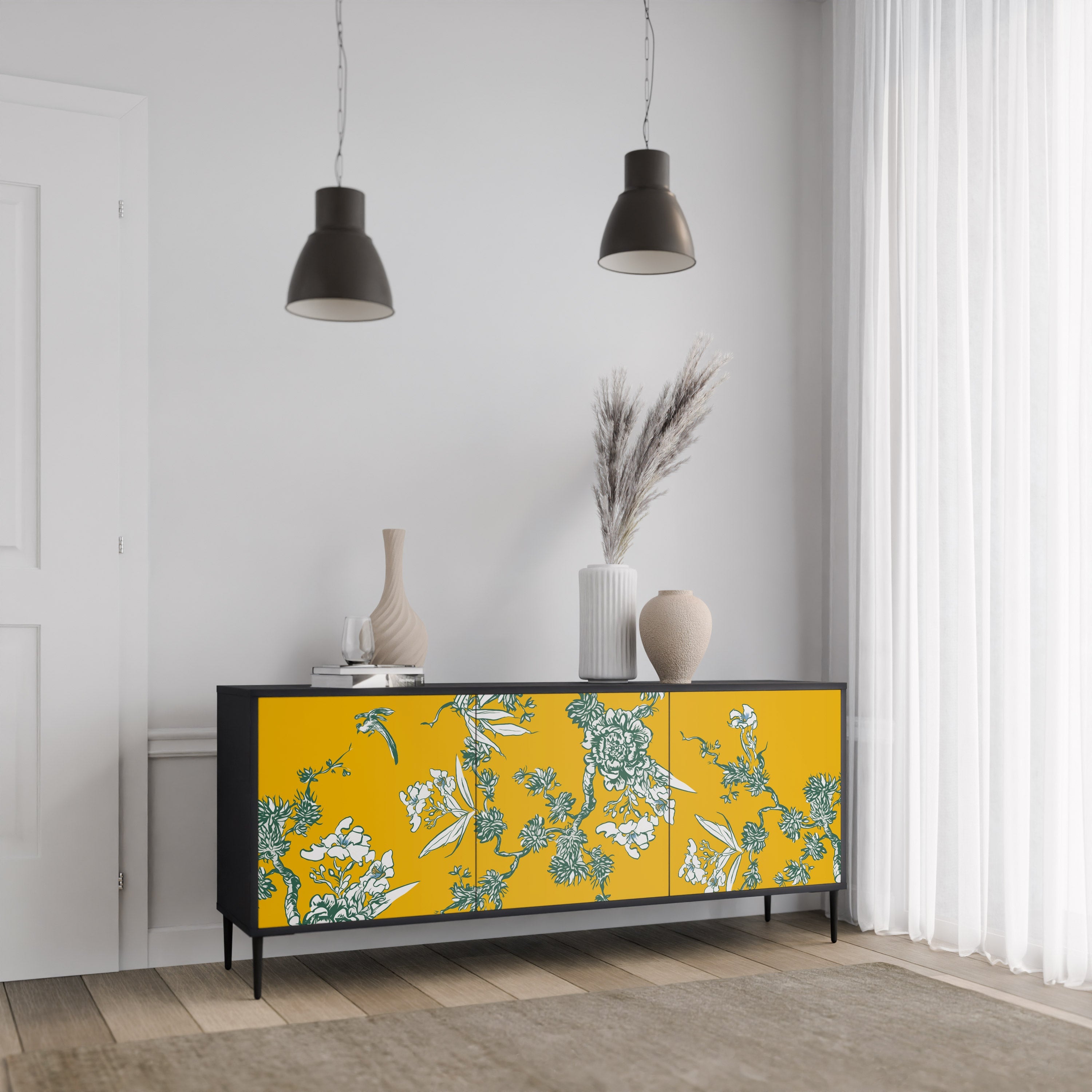 Buffet 3 portes YELLOW CHINOISERIE en finition noire