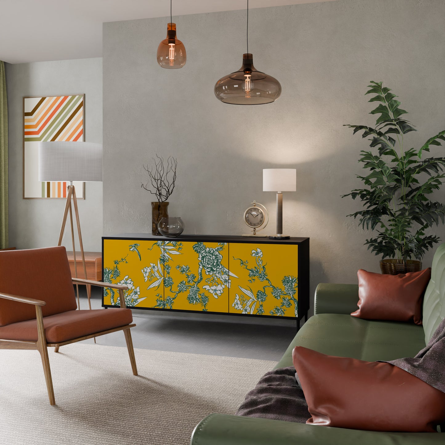 YELLOW CHINOISERIE 3-Door Sideboard