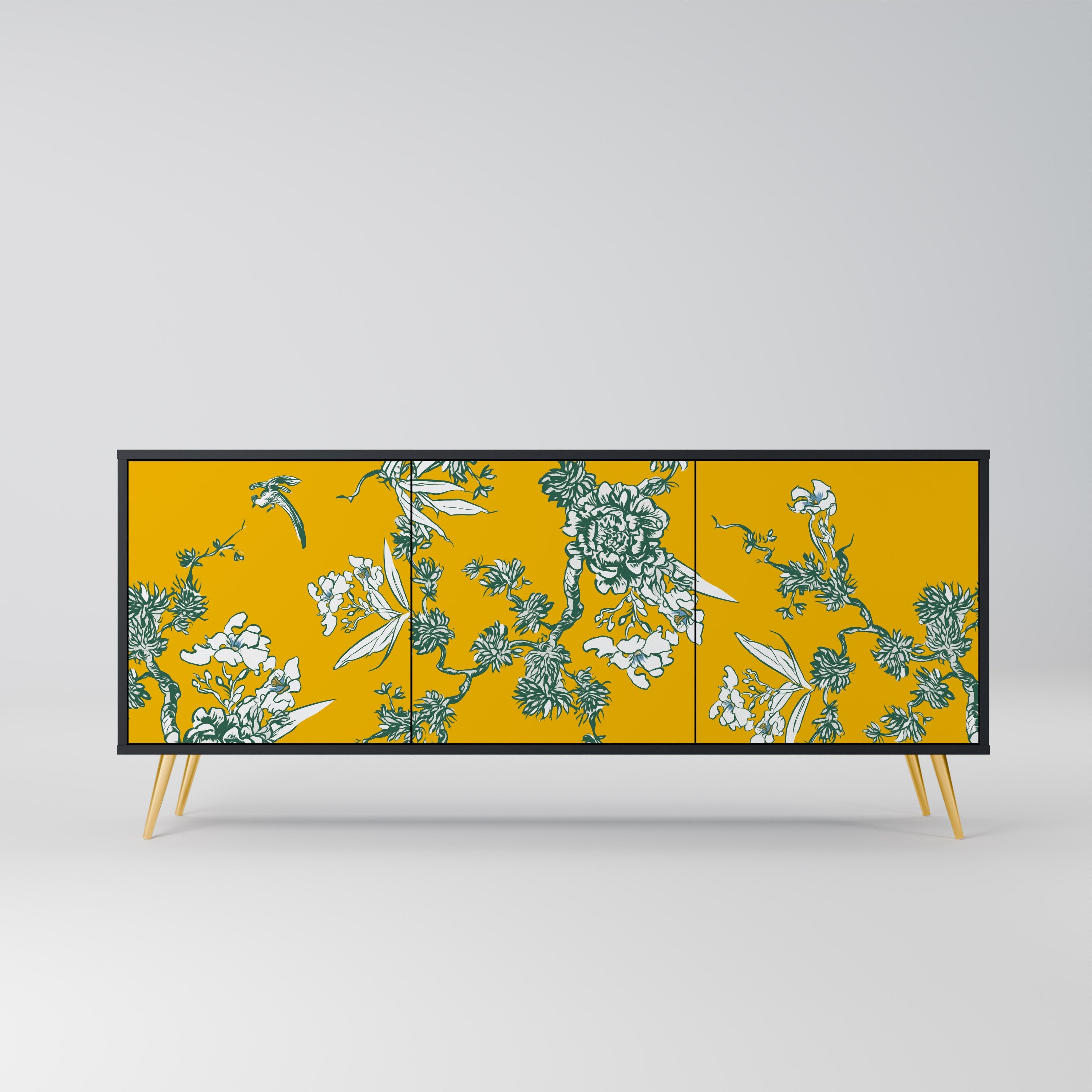 Buffet 3 portes YELLOW CHINOISERIE en finition noire