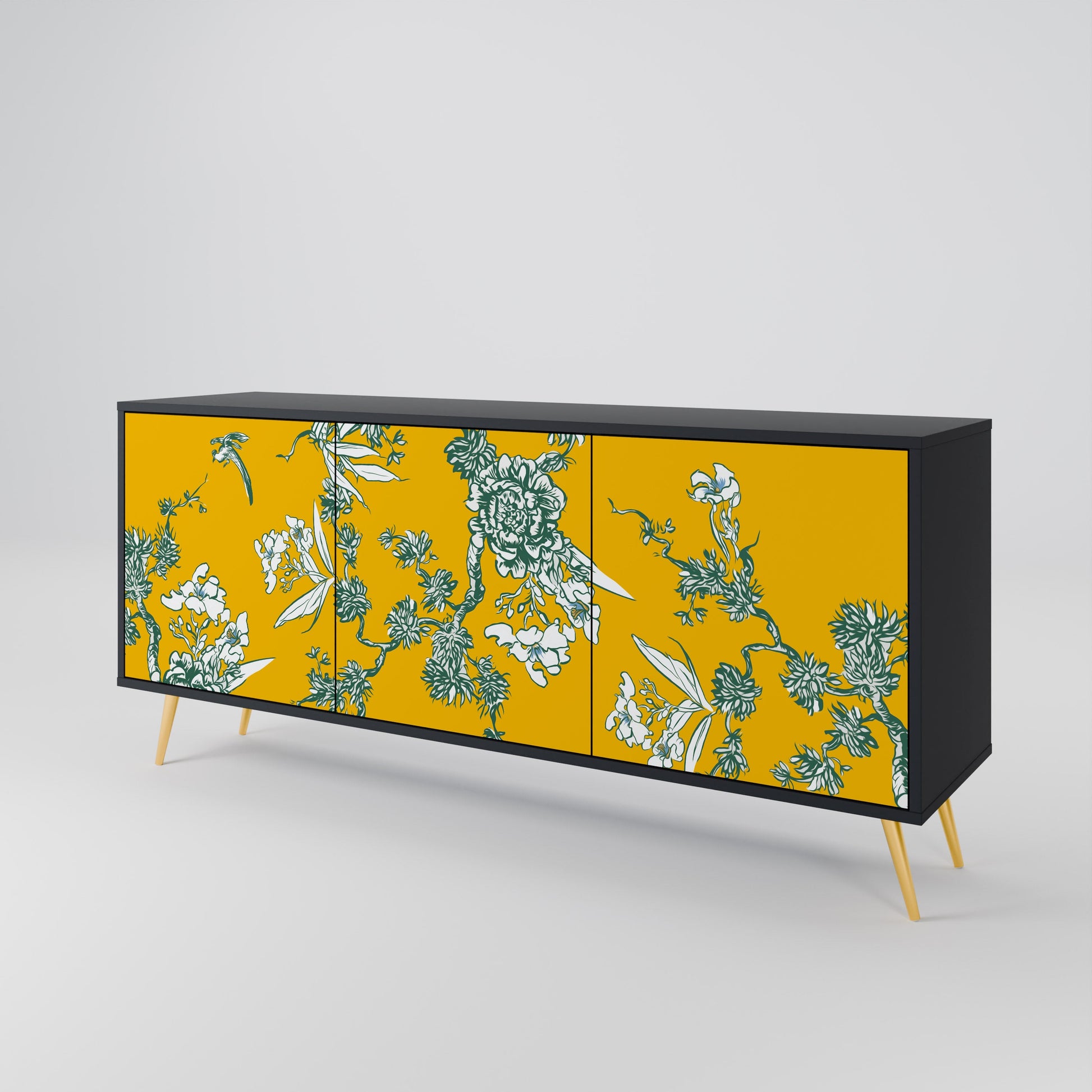 Buffet 3 portes YELLOW CHINOISERIE en finition noire