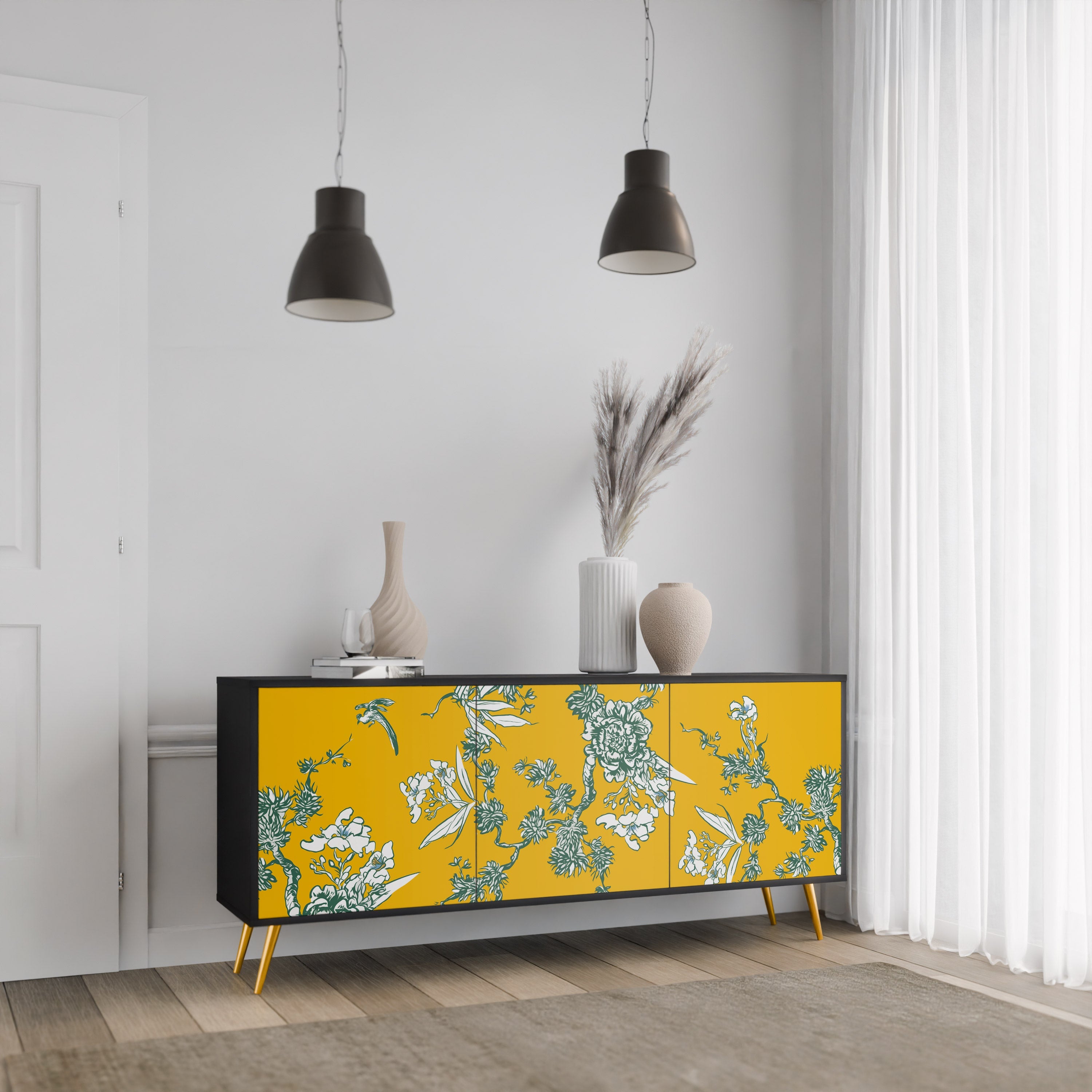 Buffet 3 portes YELLOW CHINOISERIE en finition noire