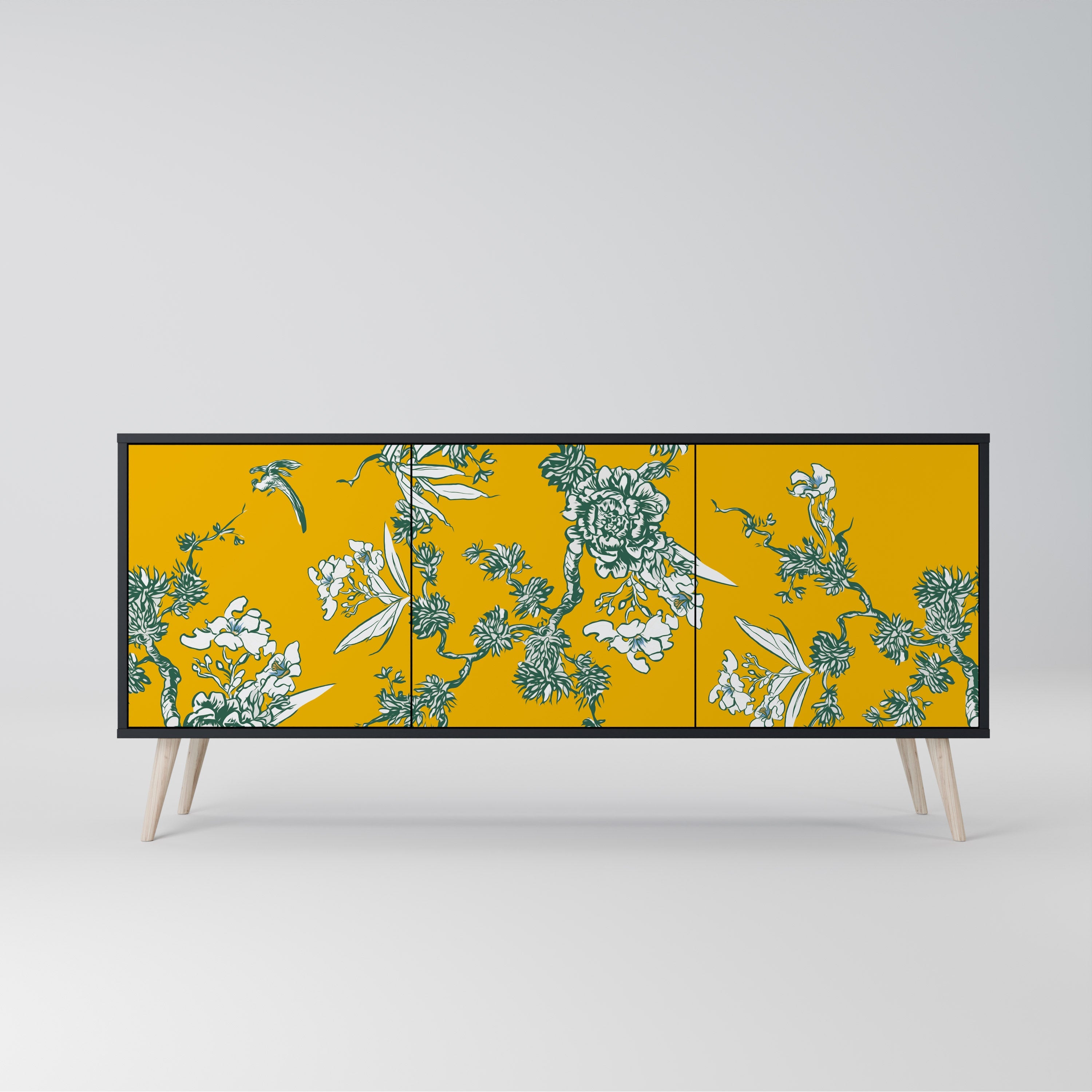 Buffet 3 portes YELLOW CHINOISERIE en finition noire
