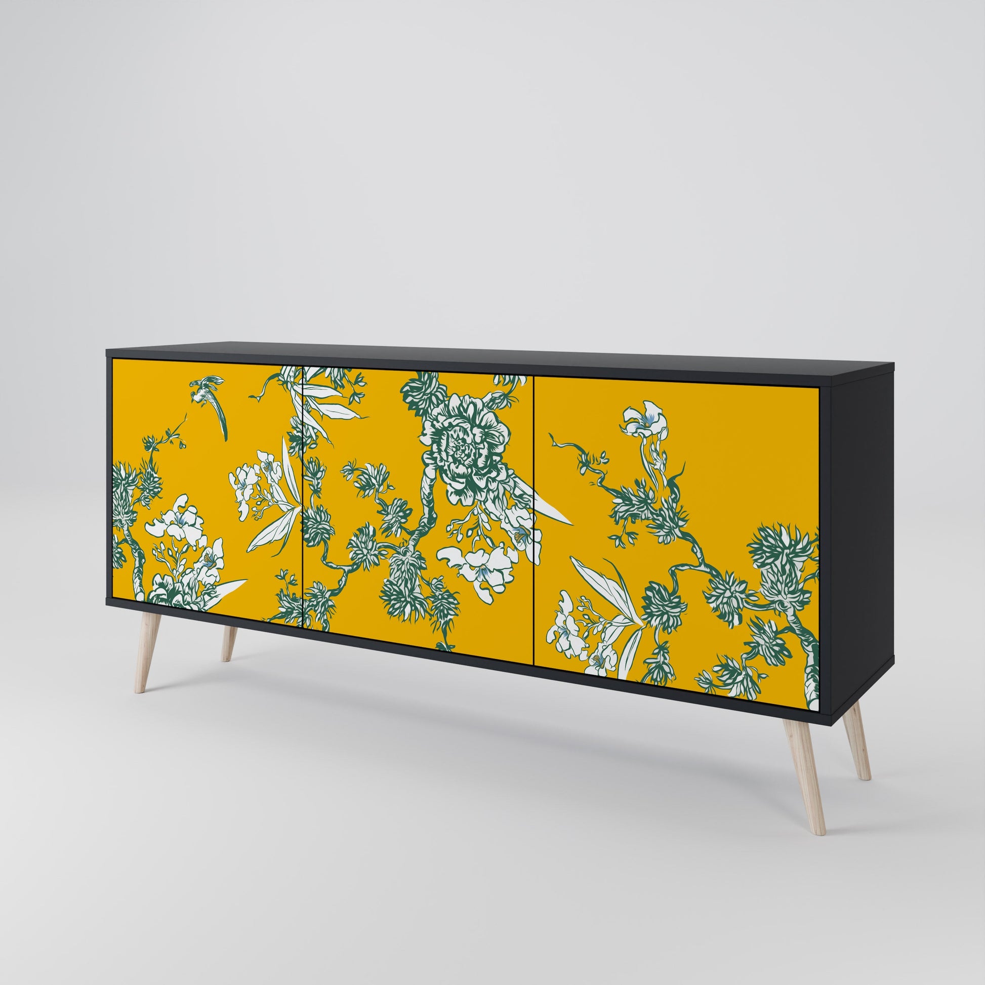 Buffet 3 portes YELLOW CHINOISERIE en finition noire