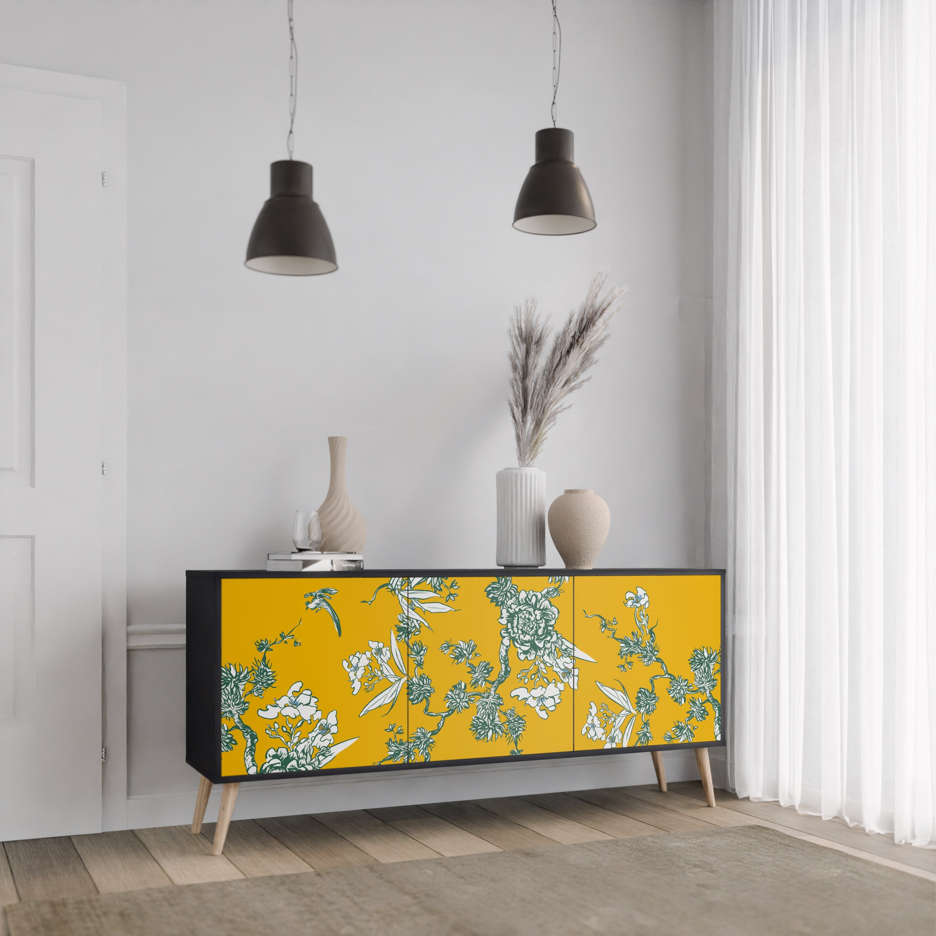Buffet 3 portes YELLOW CHINOISERIE en finition noire