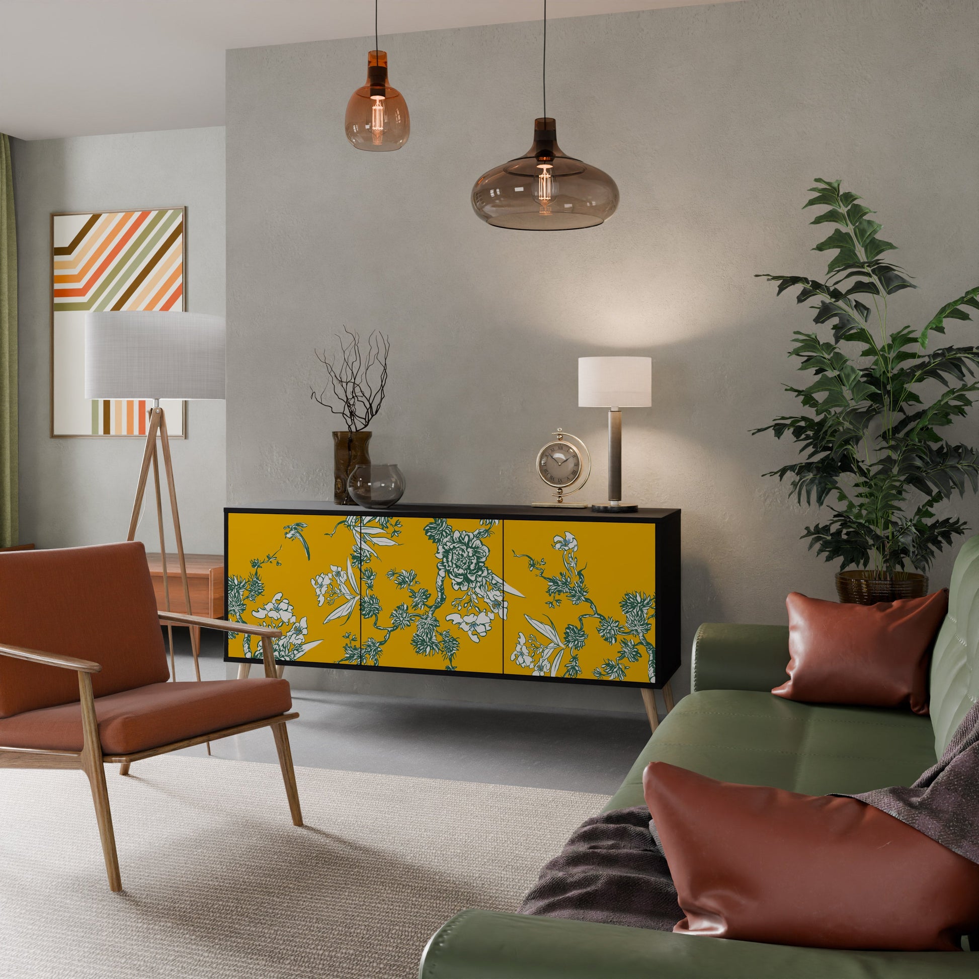 Buffet 3 portes YELLOW CHINOISERIE en finition noire