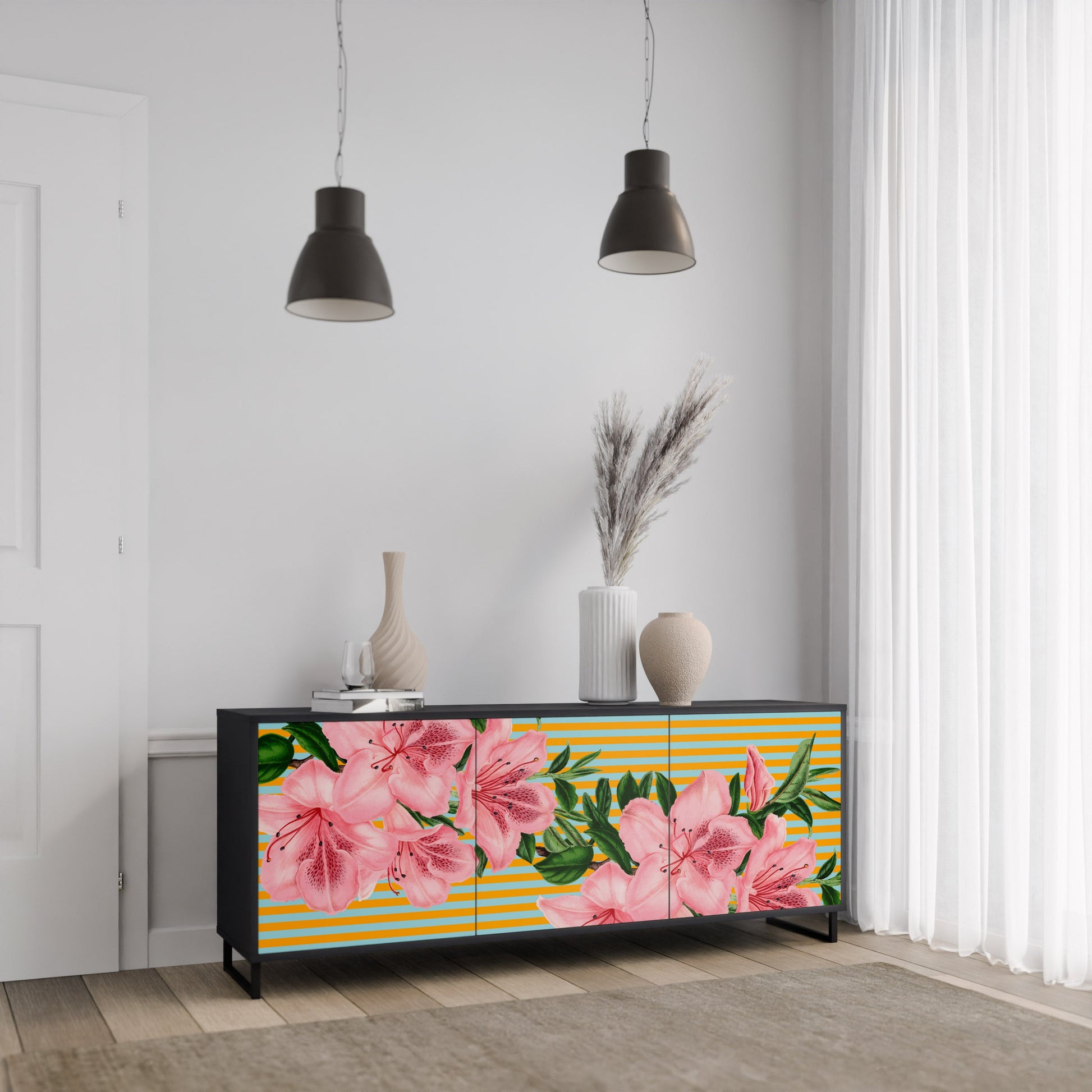 Buffet 3 portes FRAGILE BEAUTY en finition noire