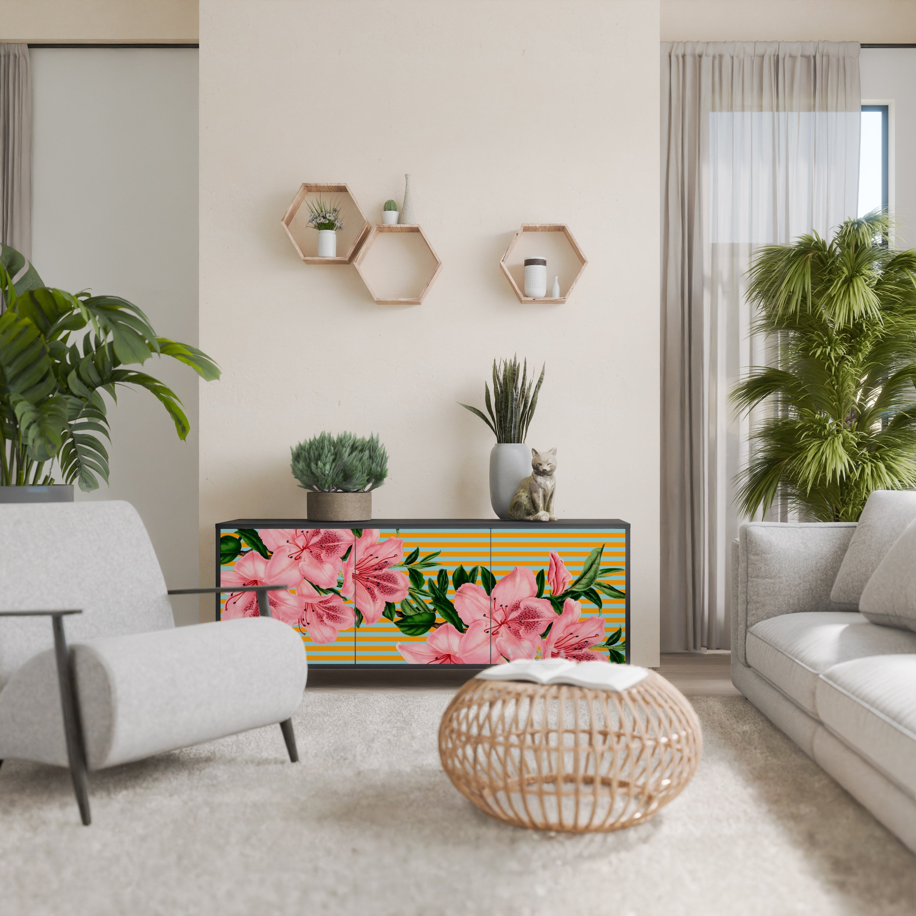 Buffet 3 portes FRAGILE BEAUTY en finition noire