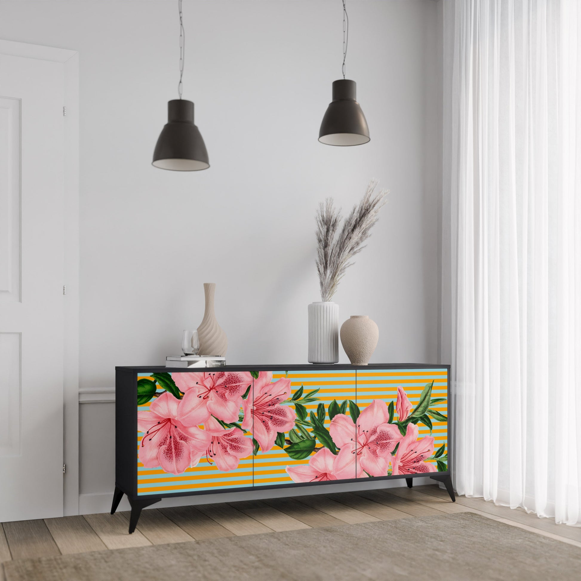 Buffet 3 portes FRAGILE BEAUTY en finition noire