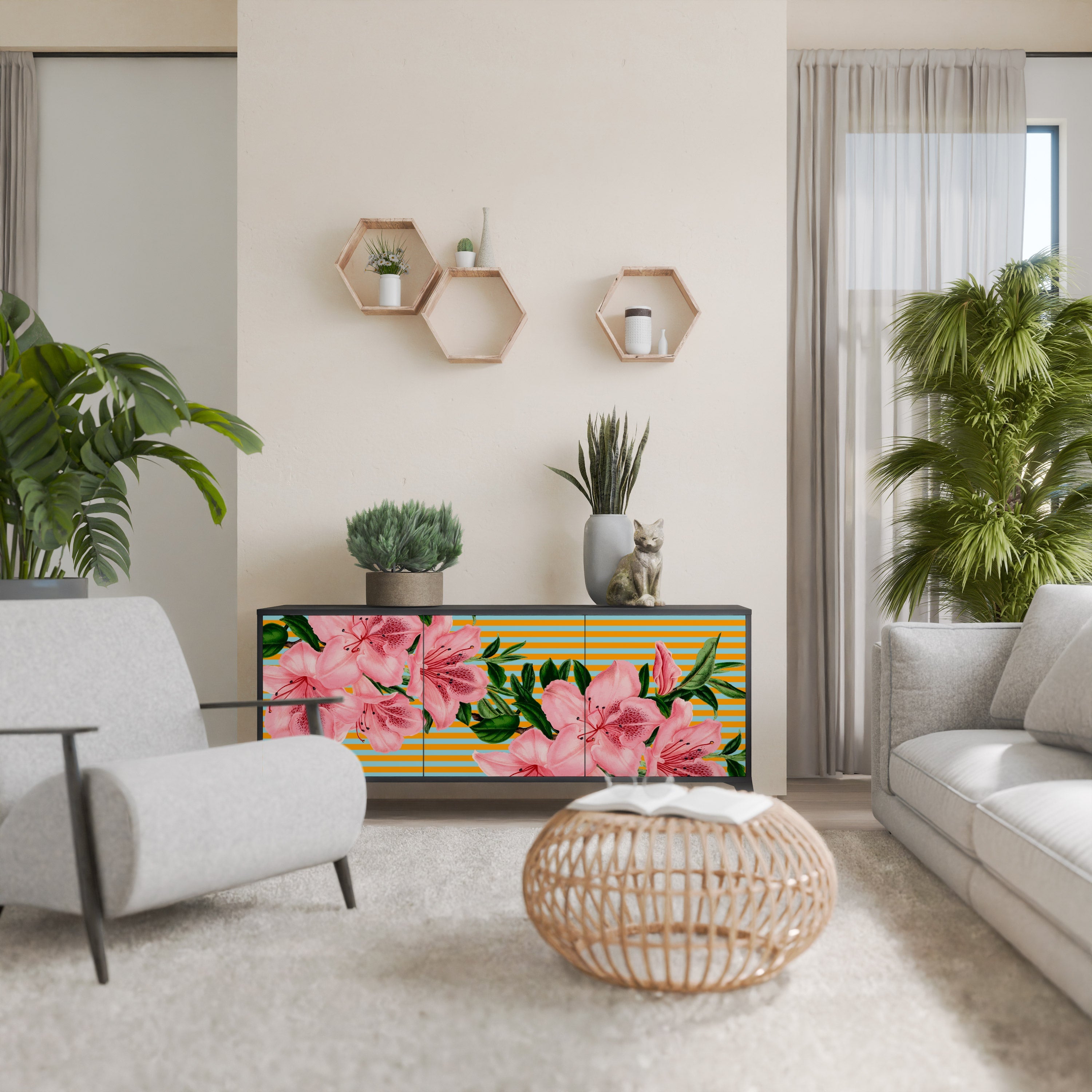 Buffet 3 portes FRAGILE BEAUTY en finition noire