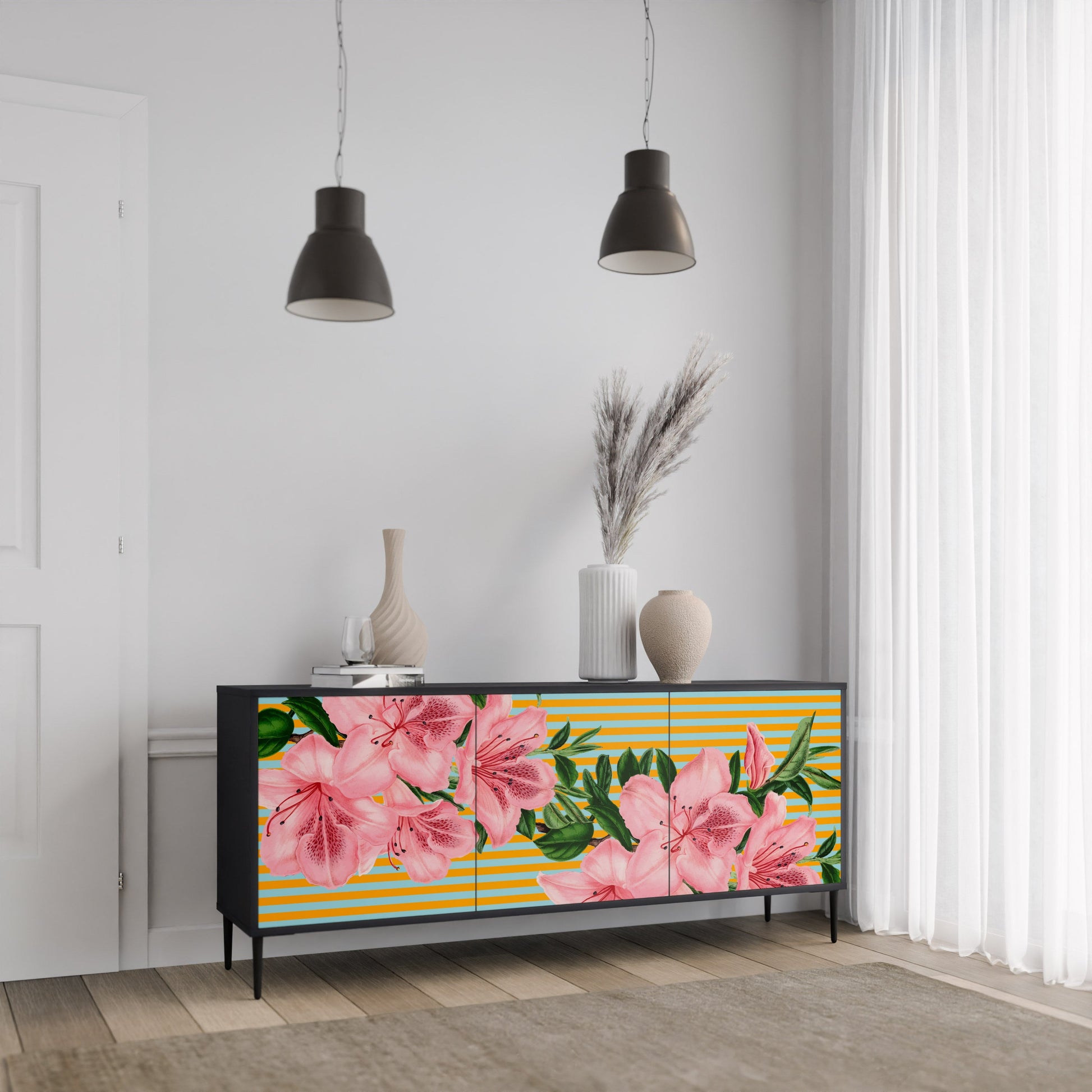 Buffet 3 portes FRAGILE BEAUTY en finition noire