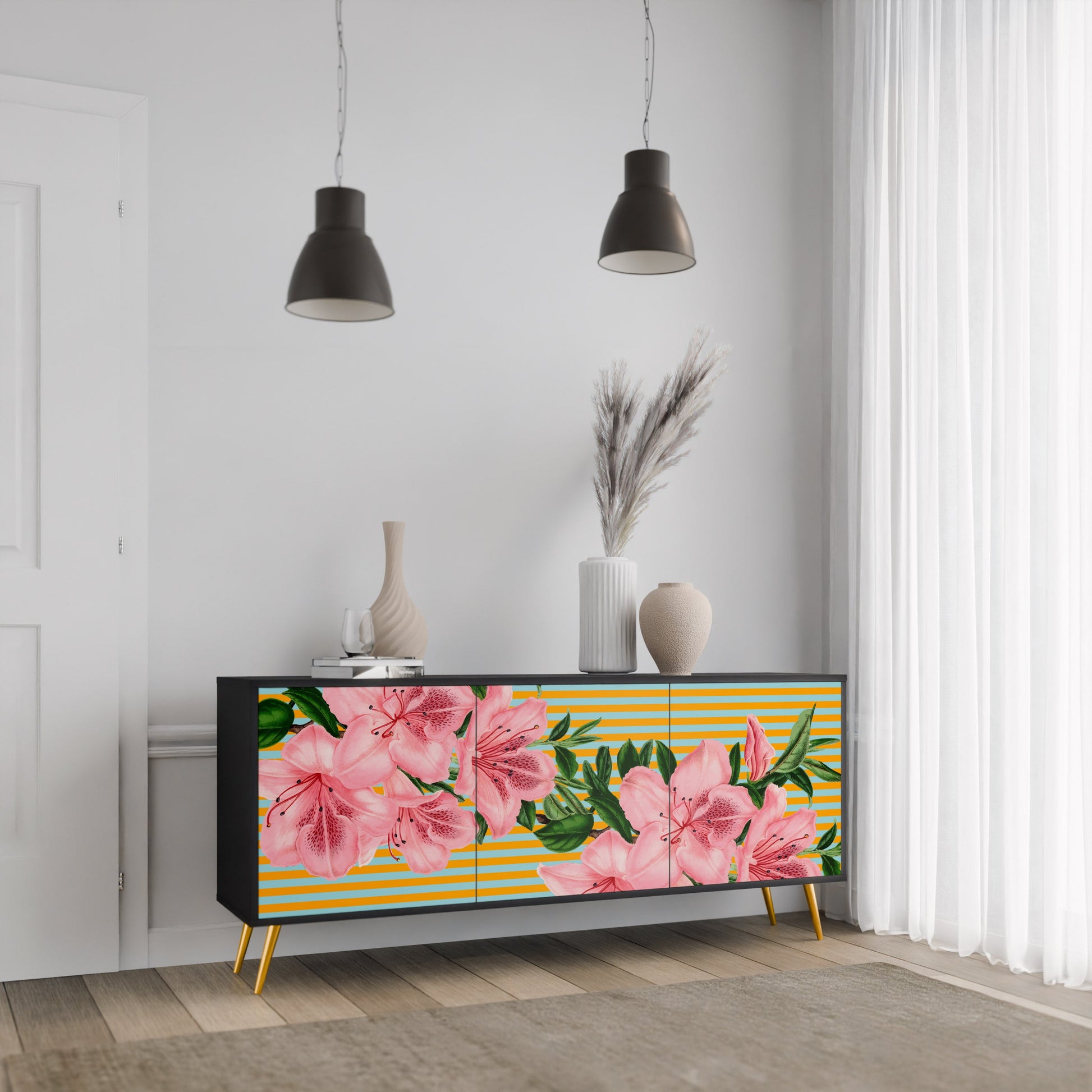 Buffet 3 portes FRAGILE BEAUTY en finition noire