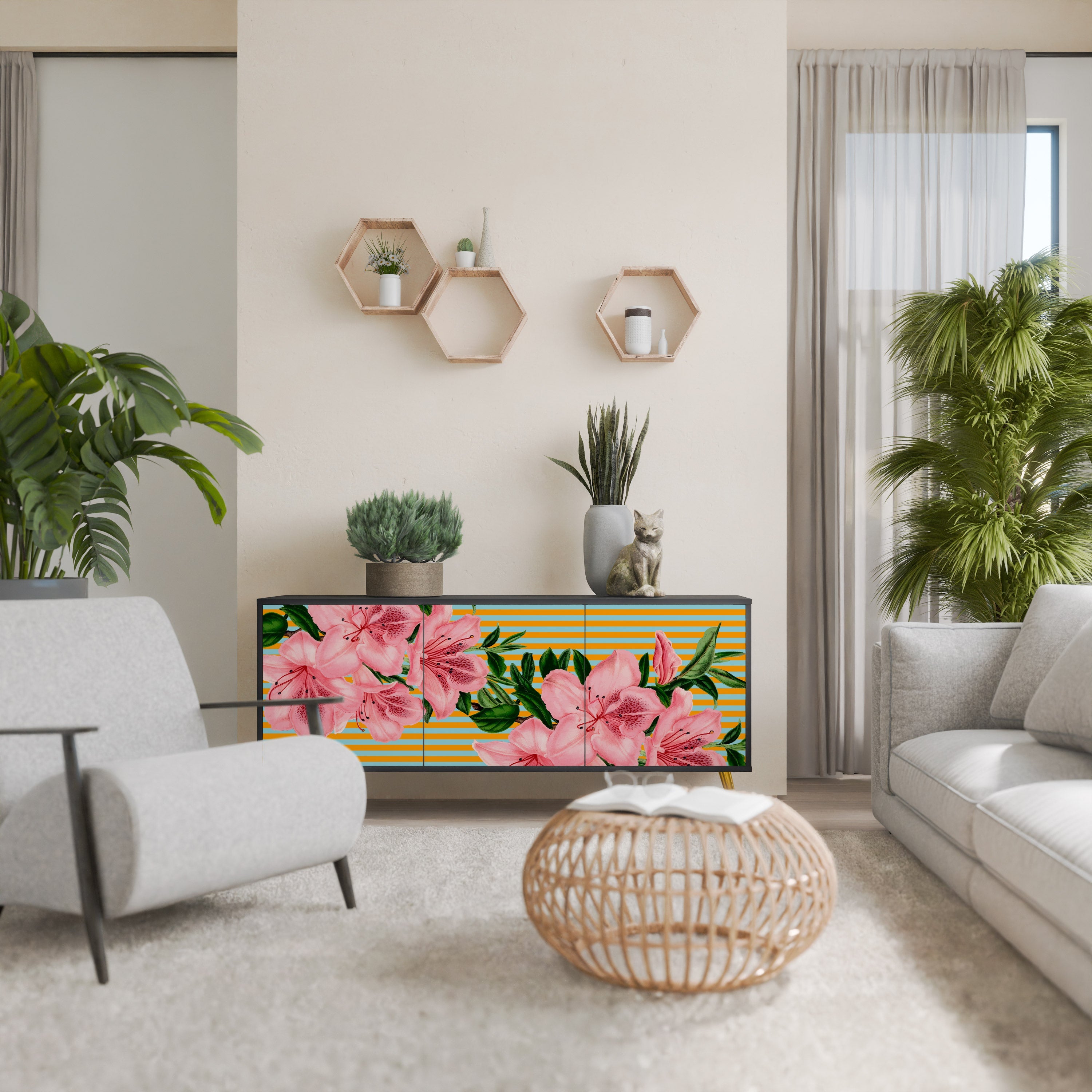 Buffet 3 portes FRAGILE BEAUTY en finition noire