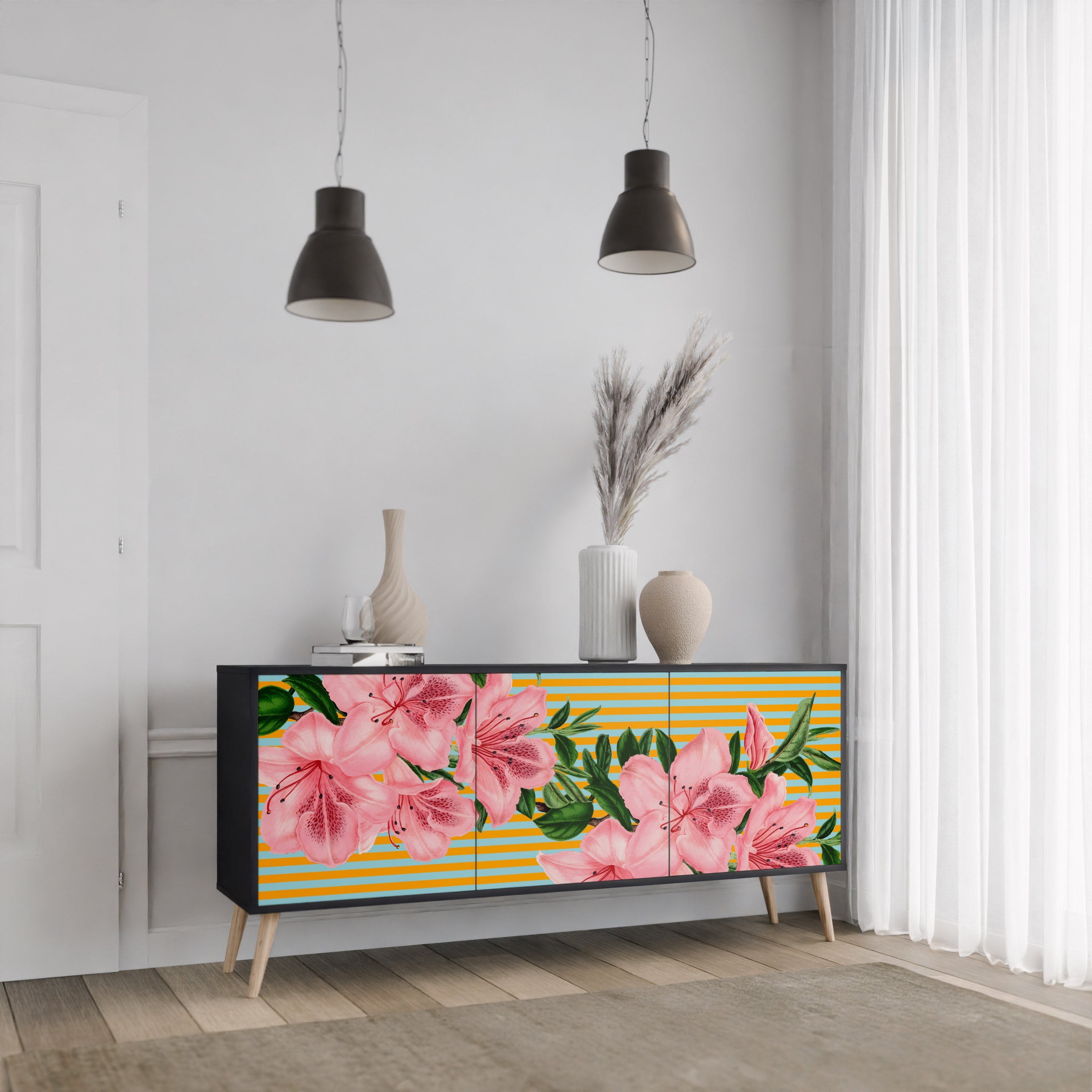 Buffet 3 portes FRAGILE BEAUTY en finition noire