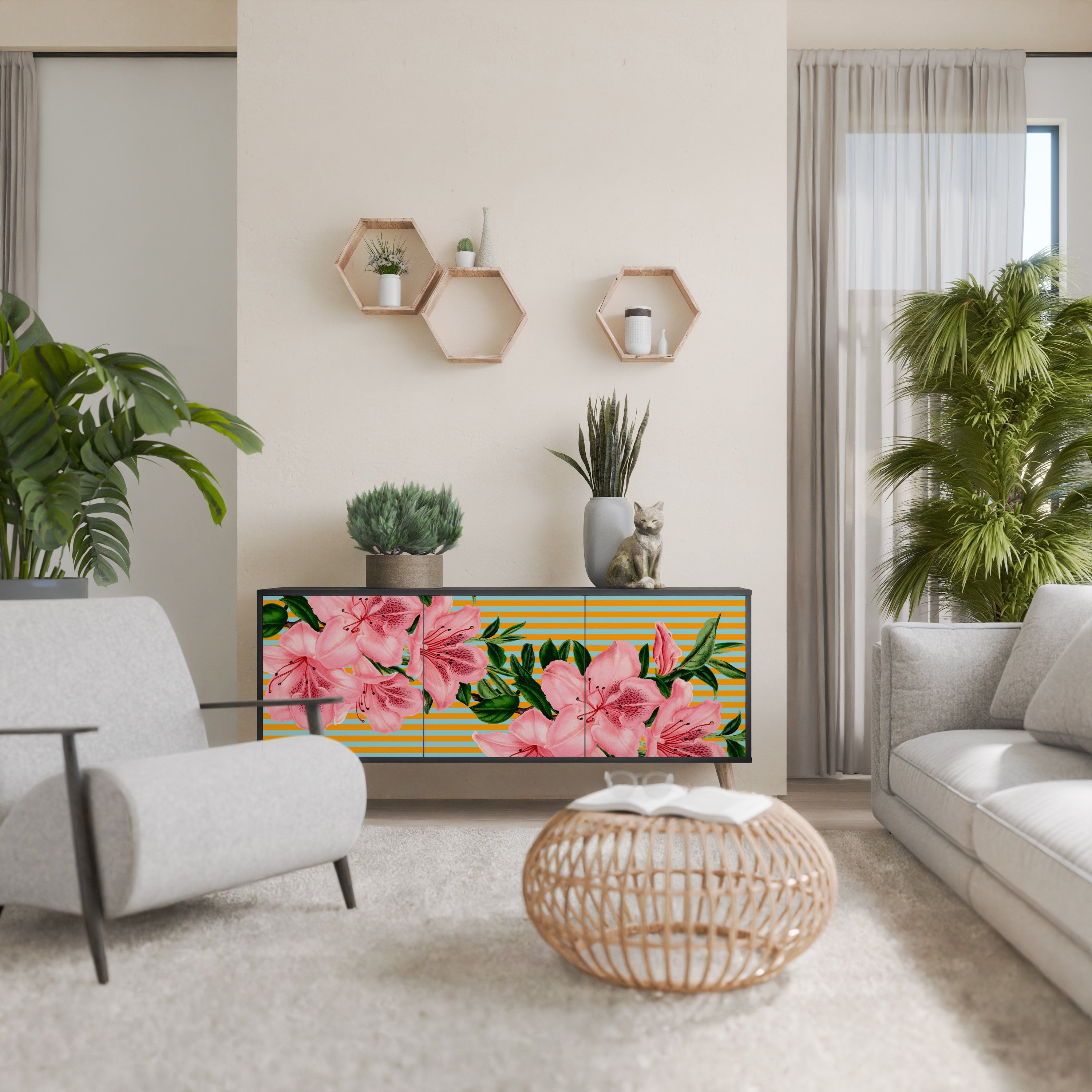 Buffet 3 portes FRAGILE BEAUTY en finition noire