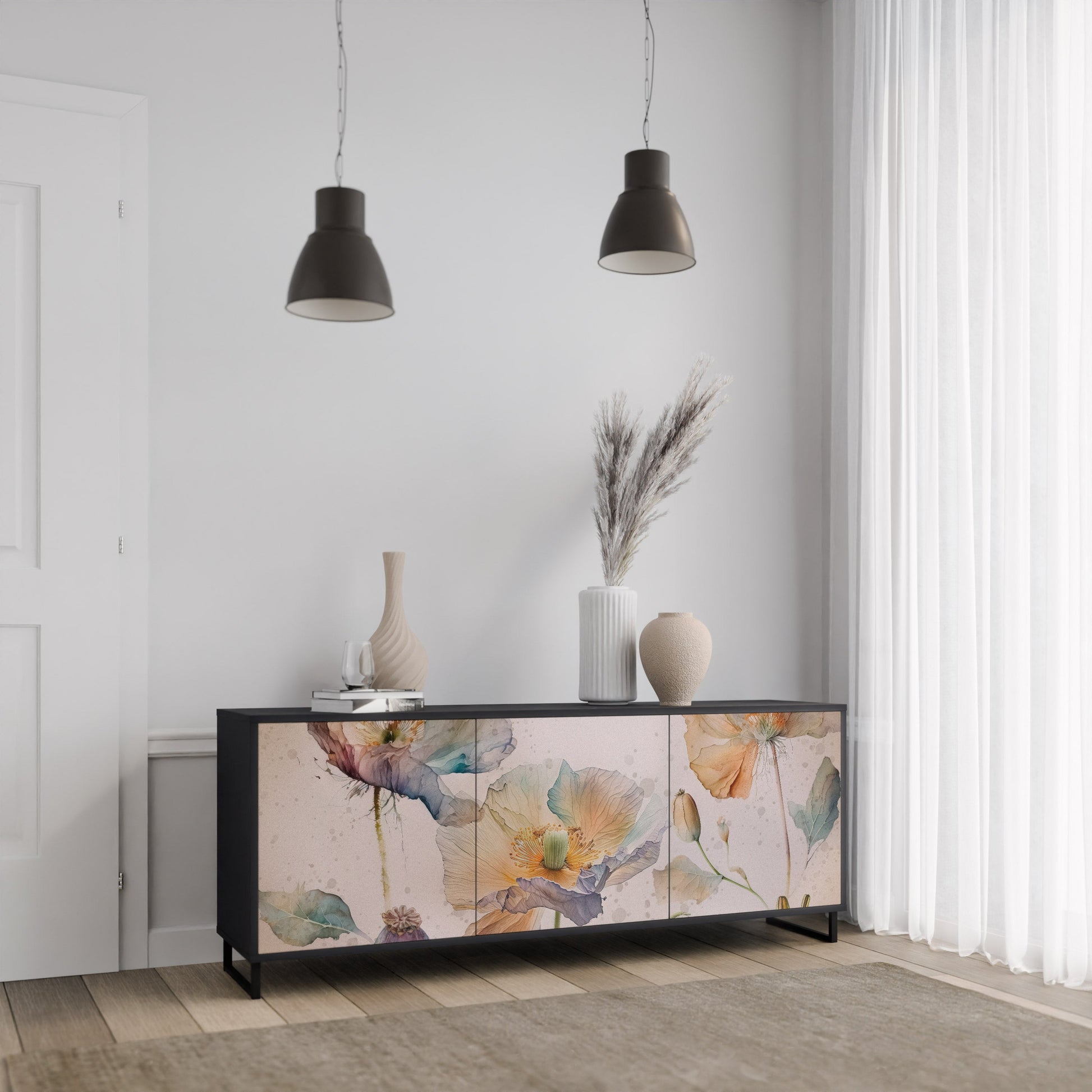 Buffet 3 portes SOFTEN POPPY finition noire
