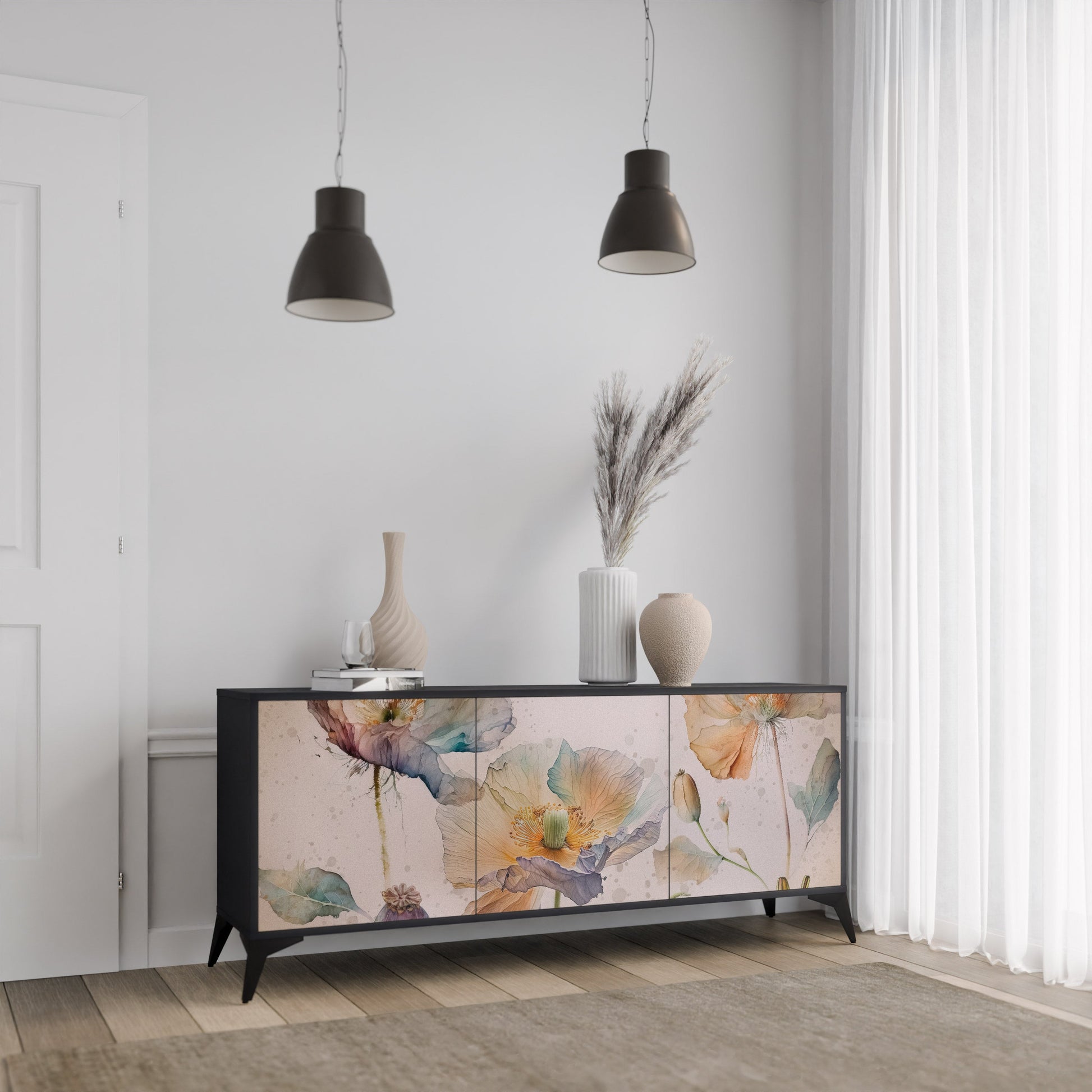 Buffet 3 portes SOFTEN POPPY finition noire