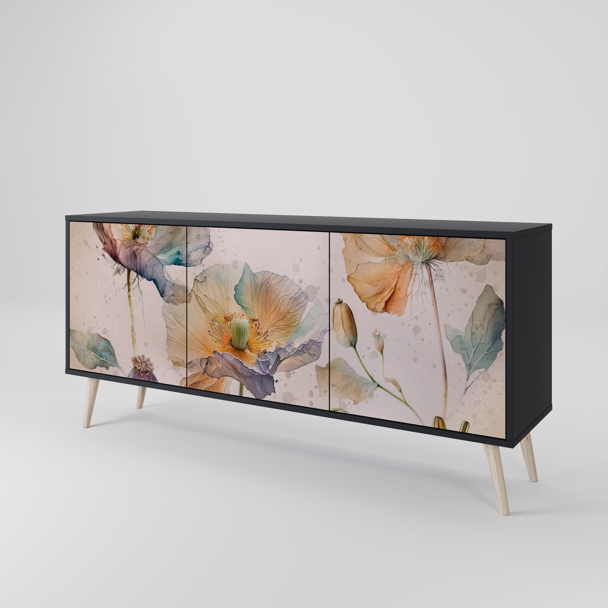 Buffet 3 portes SOFTEN POPPY finition noire