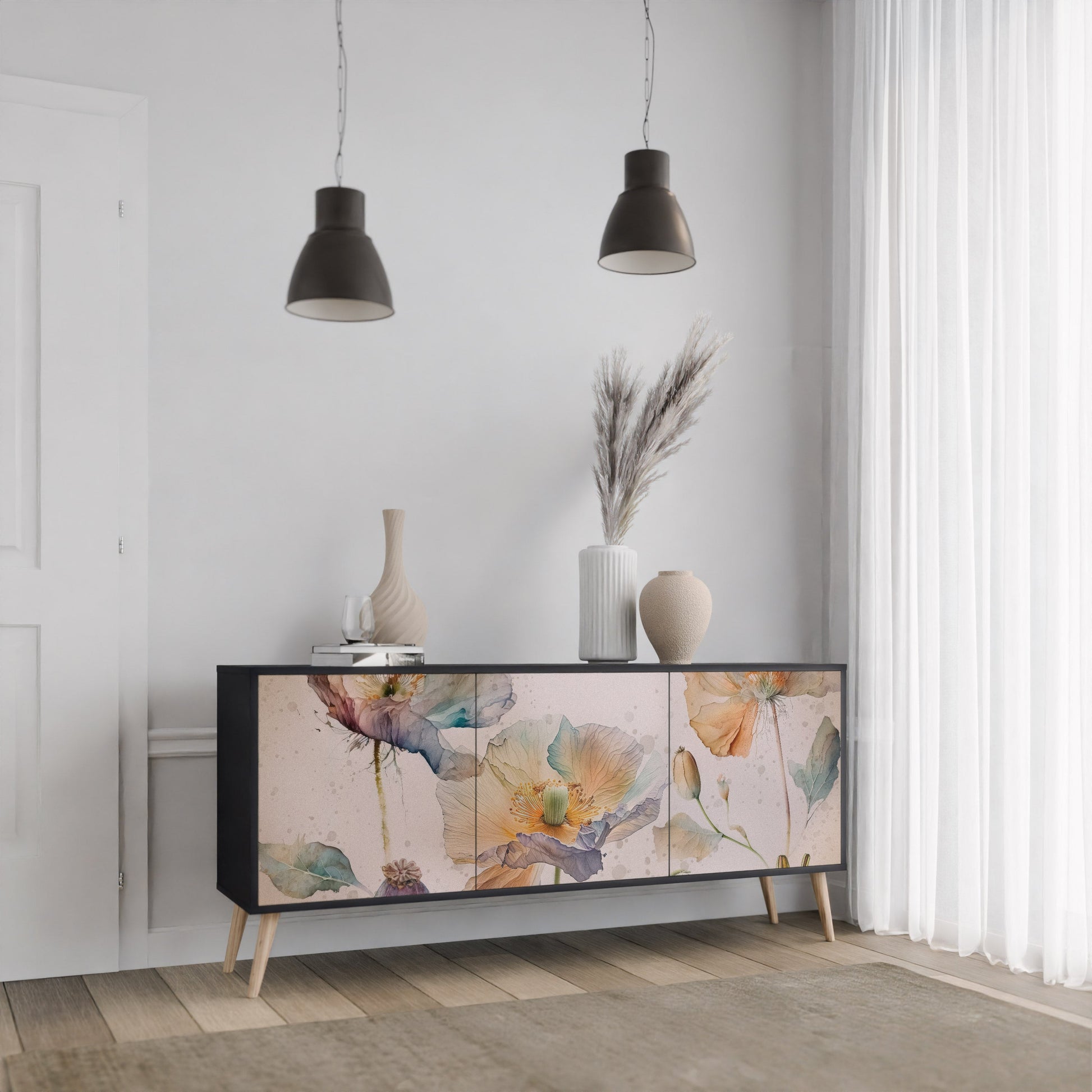 Buffet 3 portes SOFTEN POPPY finition noire