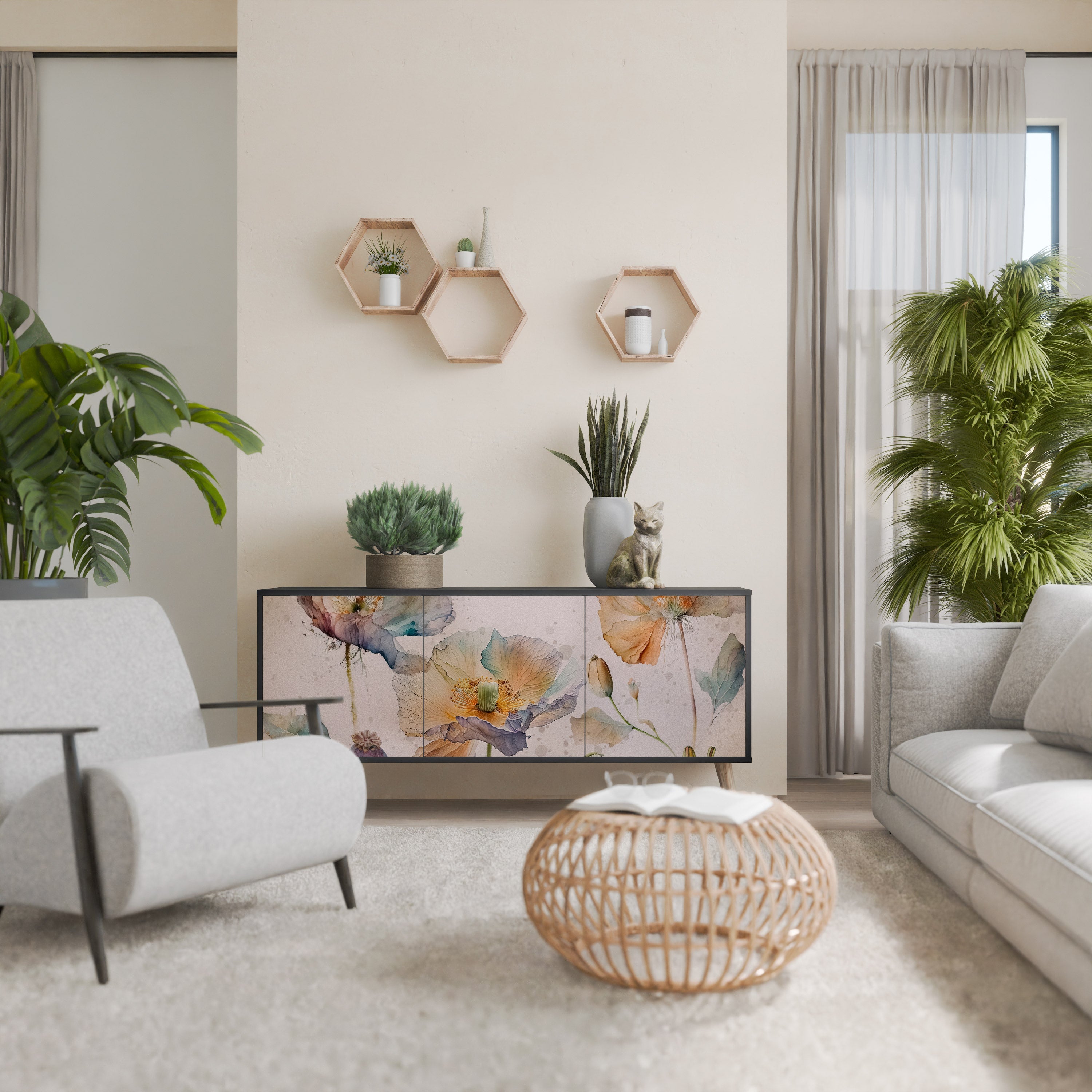 Buffet 3 portes SOFTEN POPPY finition noire