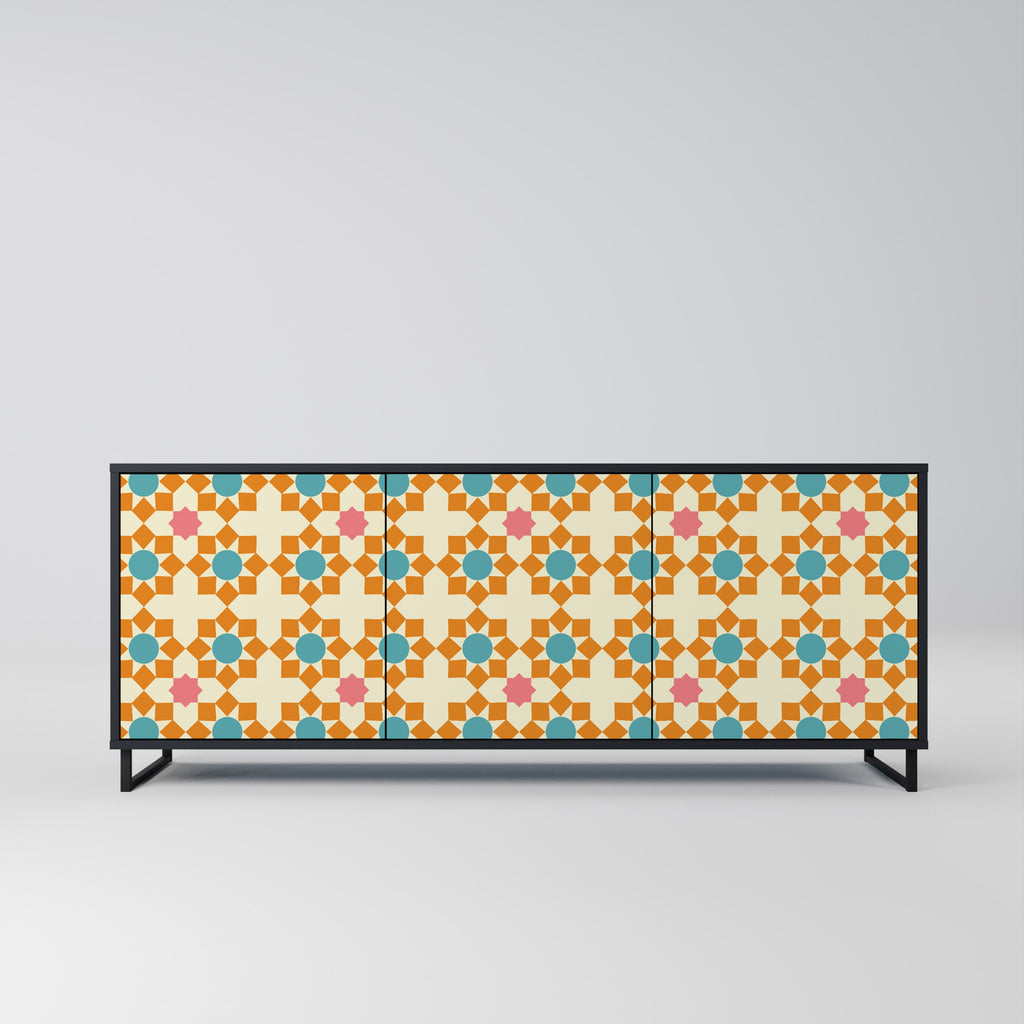 Buffet 3 portes à décor floral, finition noire