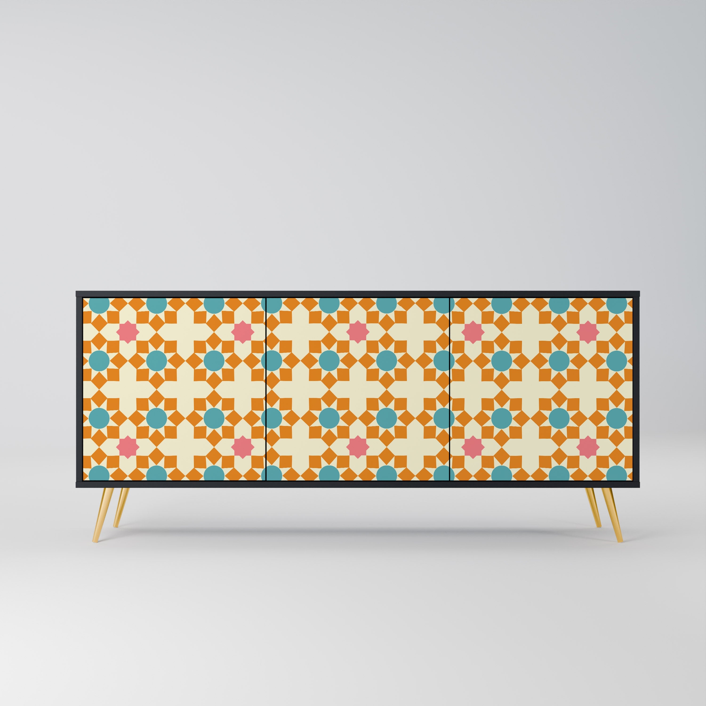 Buffet 3 portes à décor floral, finition noire