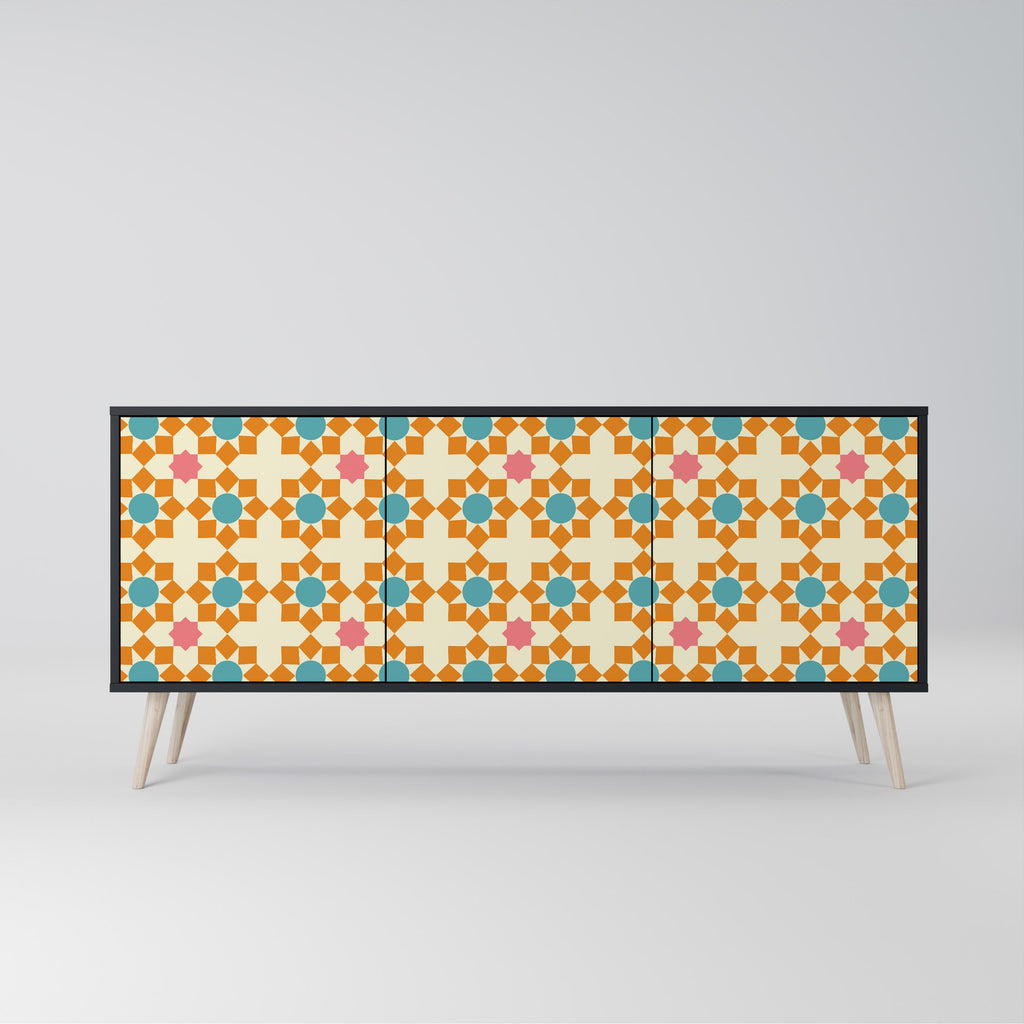 Buffet 3 portes à décor floral, finition noire