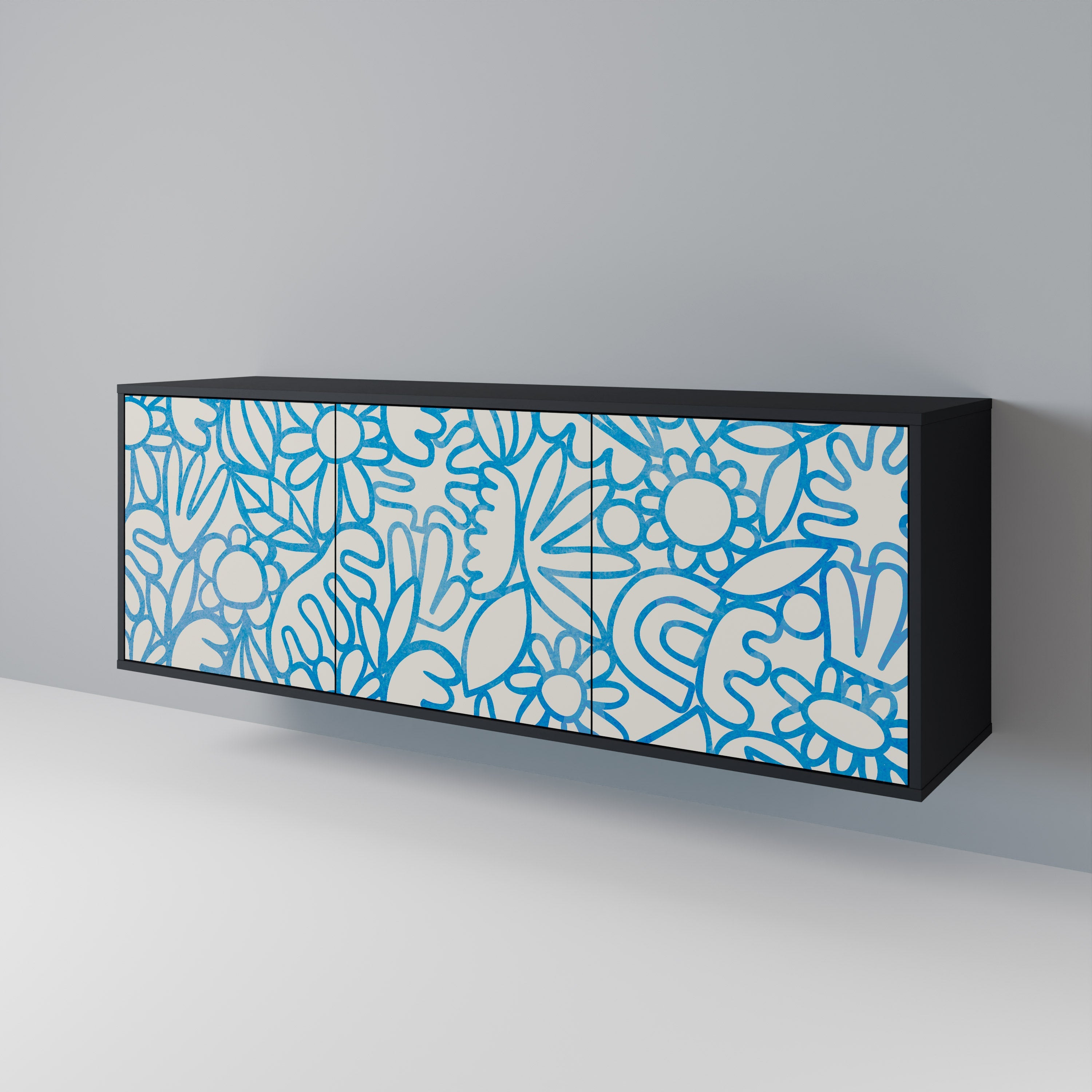 Buffet 3 portes BLOOMY MORNING en finition noire