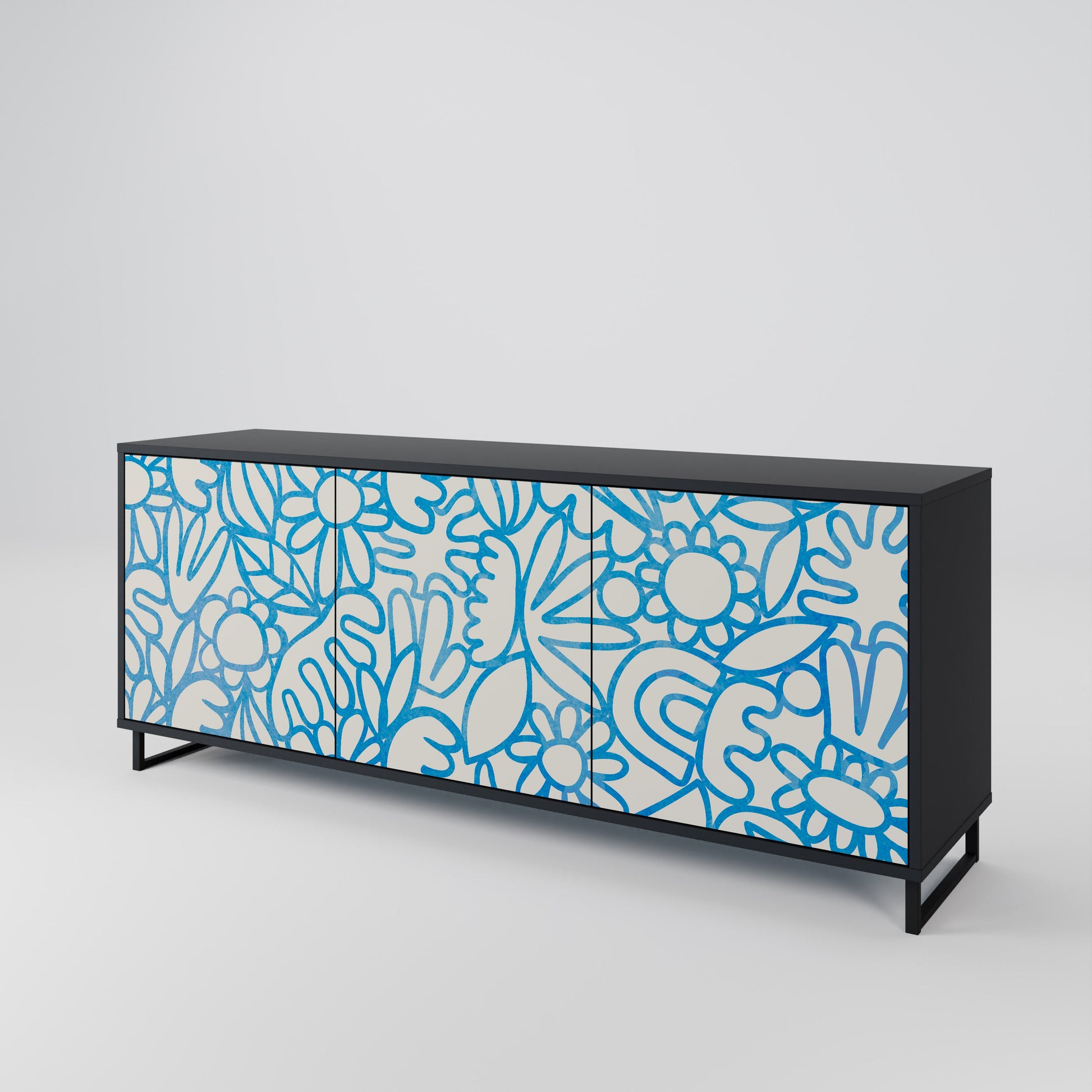 Buffet 3 portes BLOOMY MORNING en finition noire