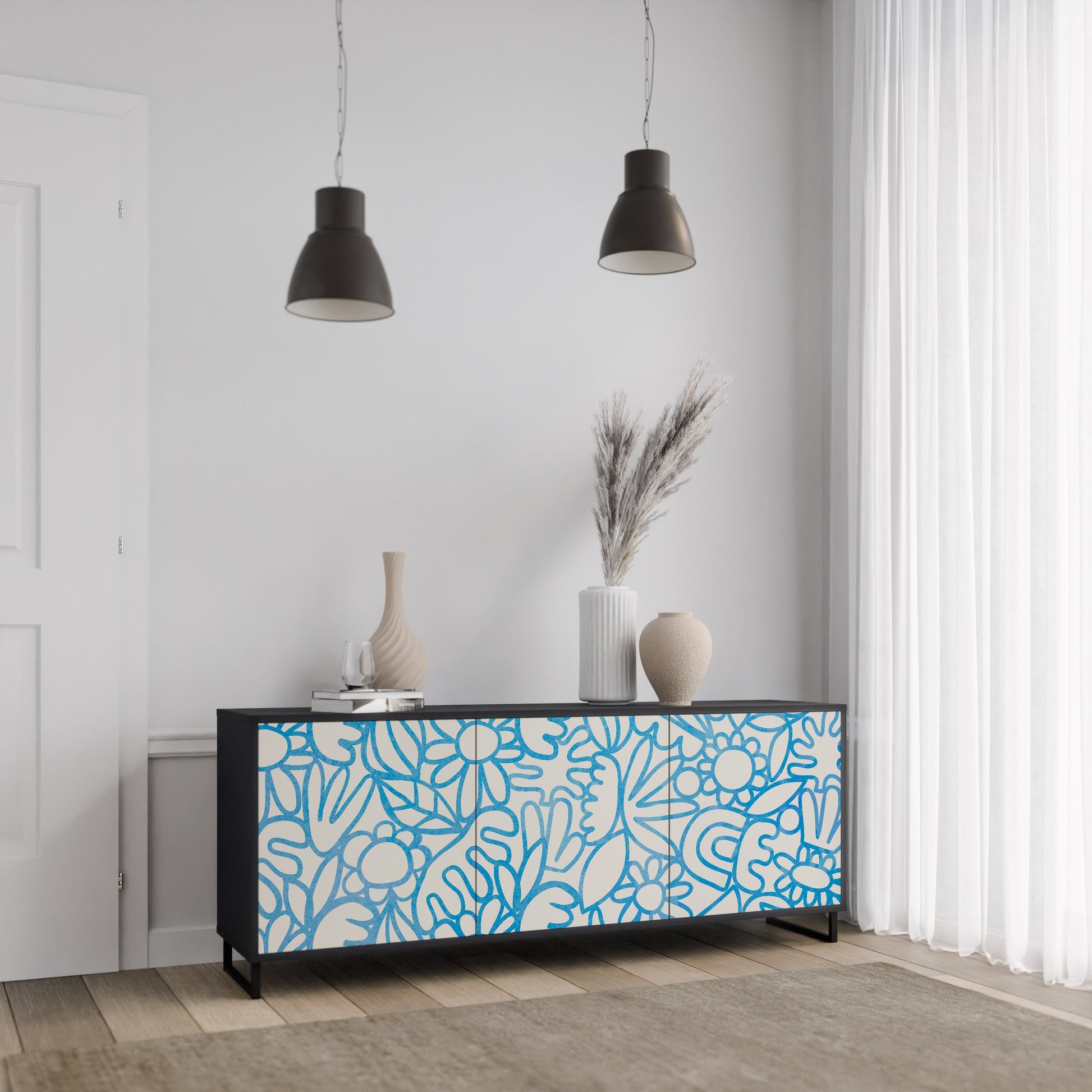 Buffet 3 portes BLOOMY MORNING en finition noire