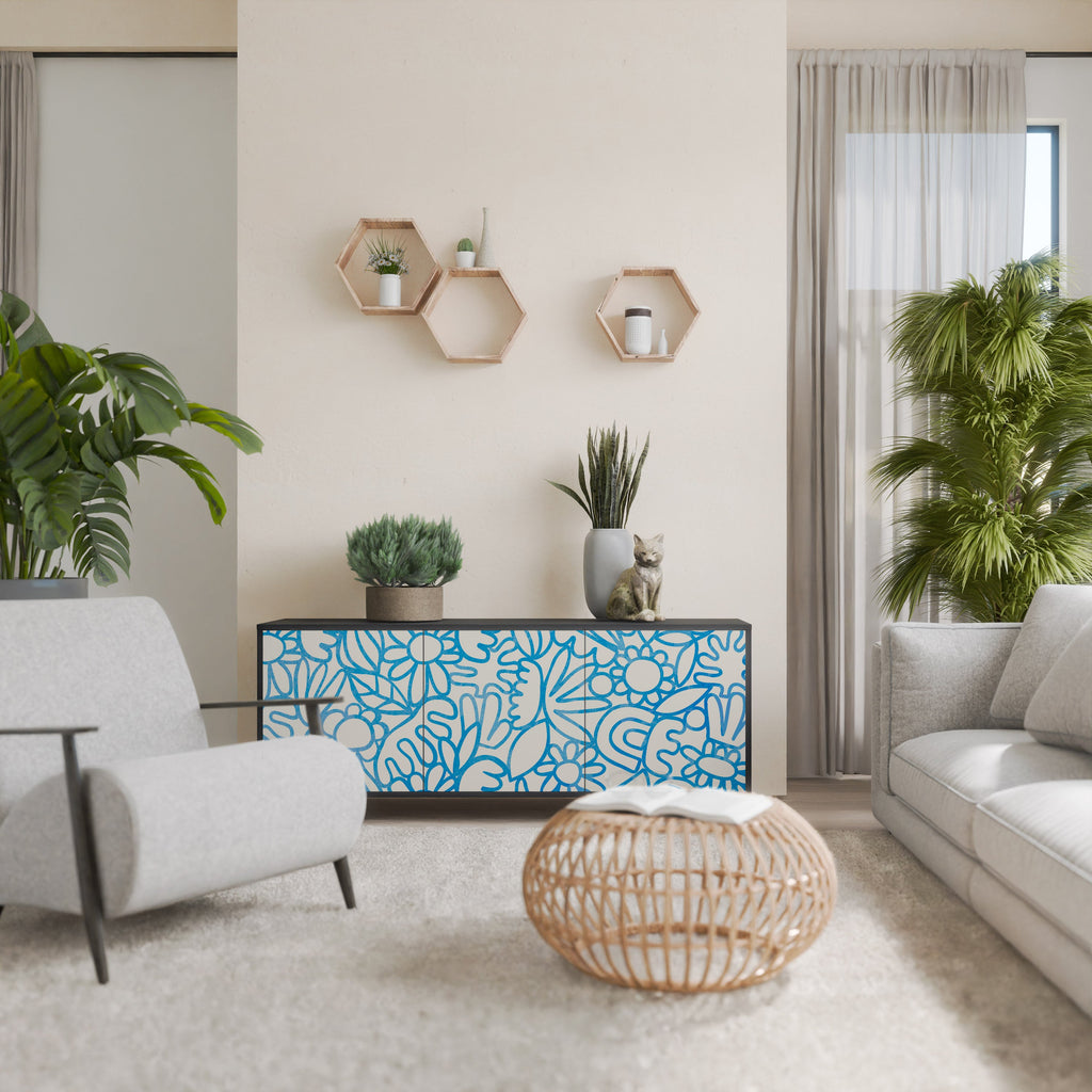 Buffet 3 portes BLOOMY MORNING en finition noire