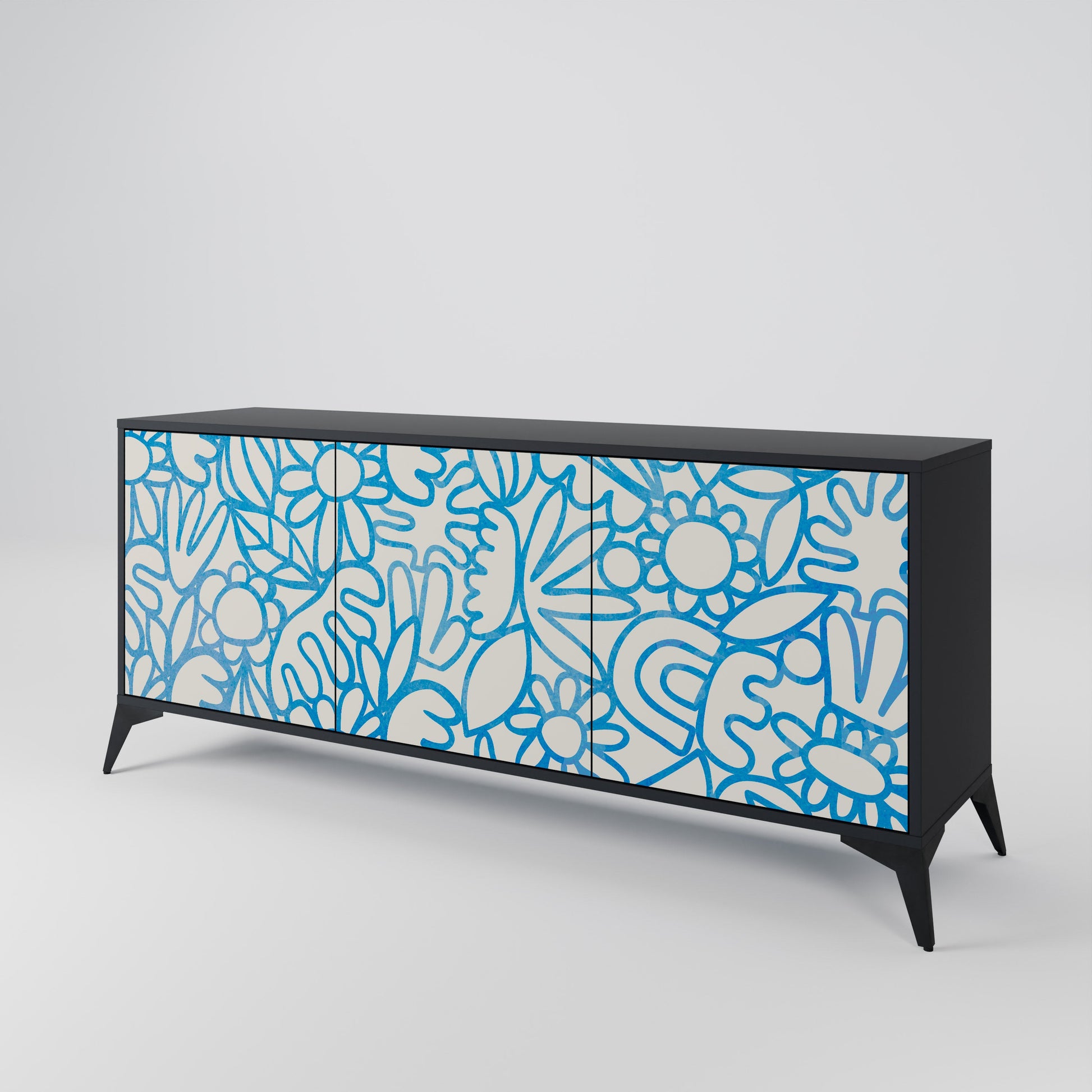Buffet 3 portes BLOOMY MORNING en finition noire