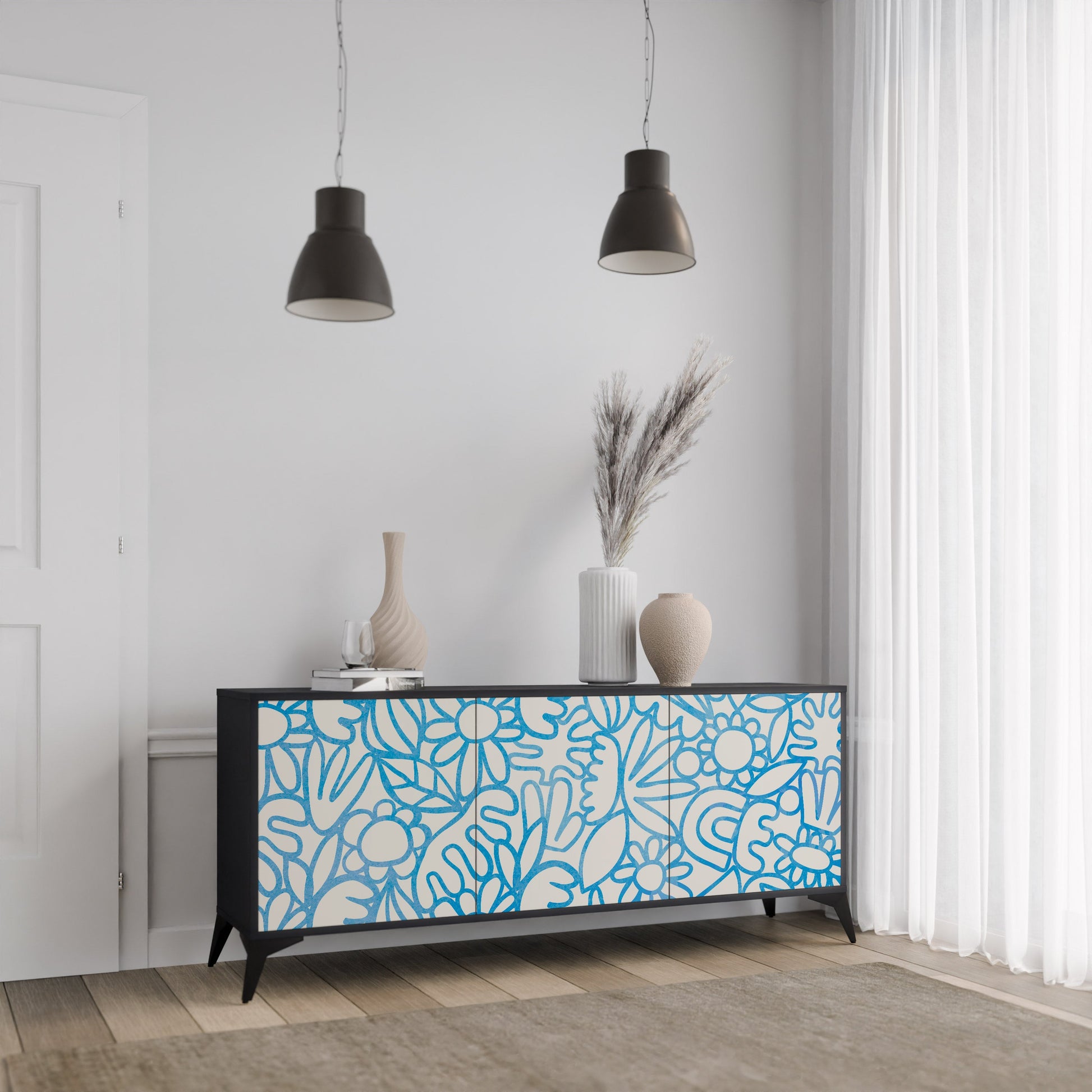 Buffet 3 portes BLOOMY MORNING en finition noire