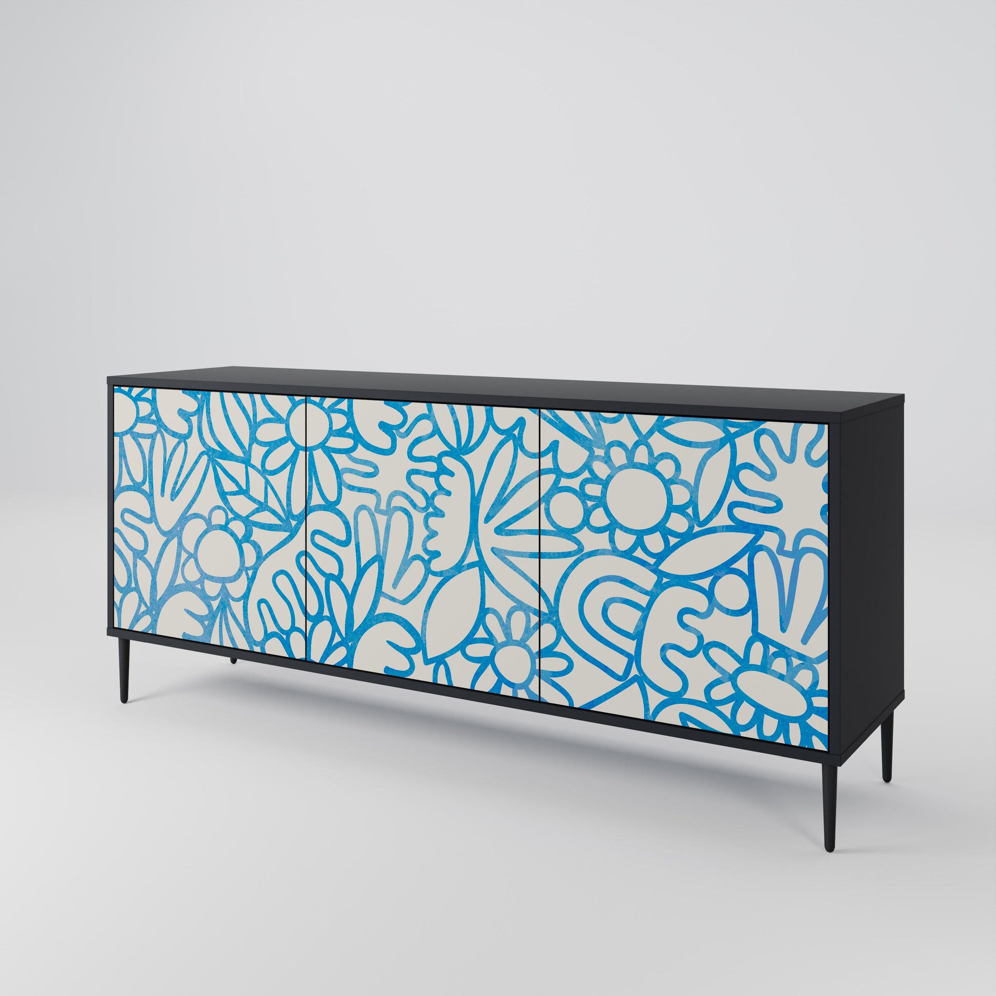 Buffet 3 portes BLOOMY MORNING en finition noire