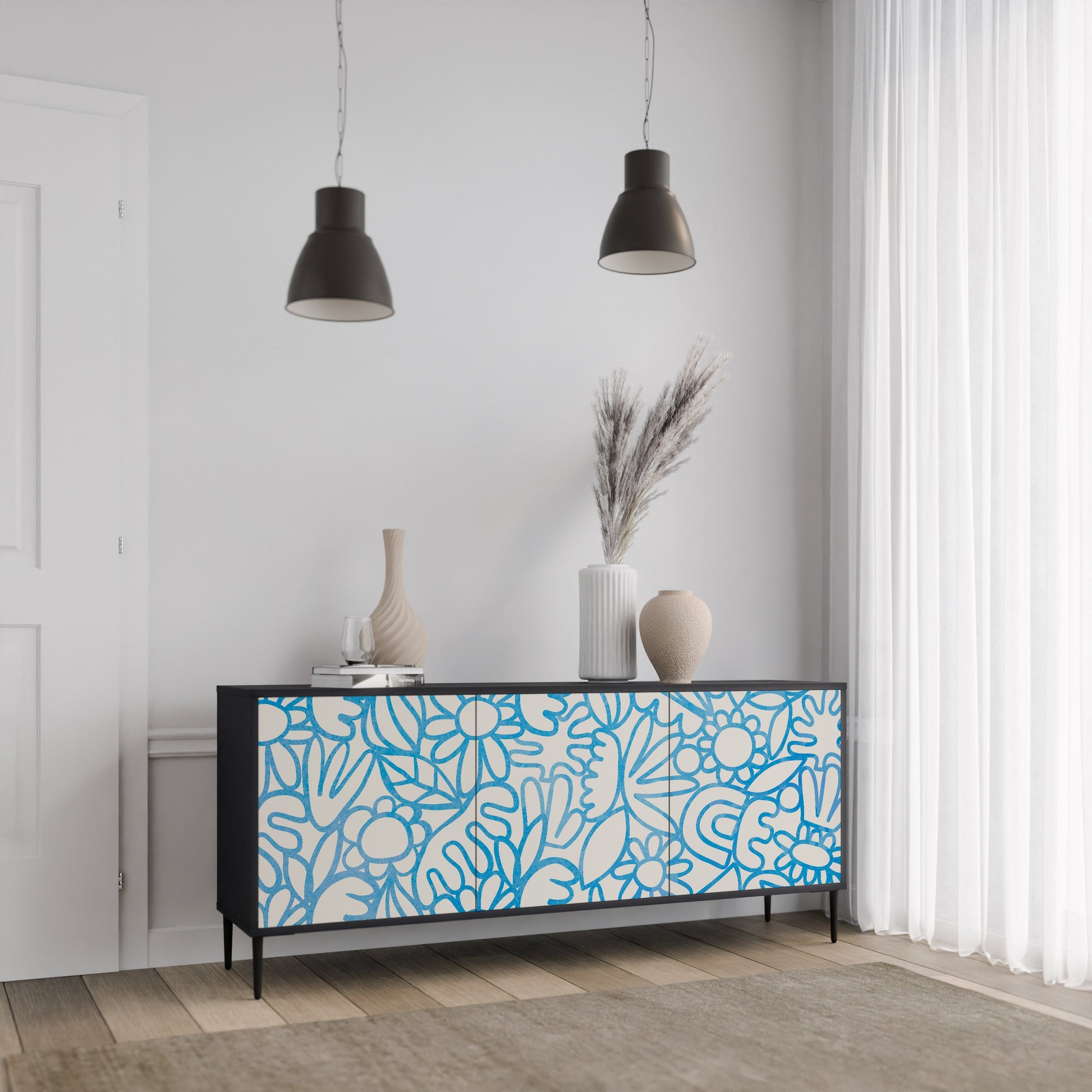 Buffet 3 portes BLOOMY MORNING en finition noire