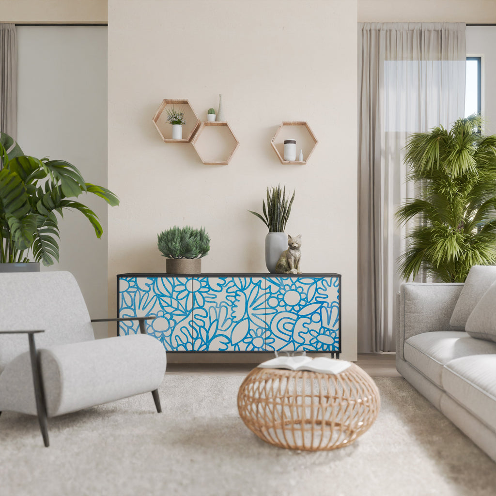 Buffet 3 portes BLOOMY MORNING en finition noire