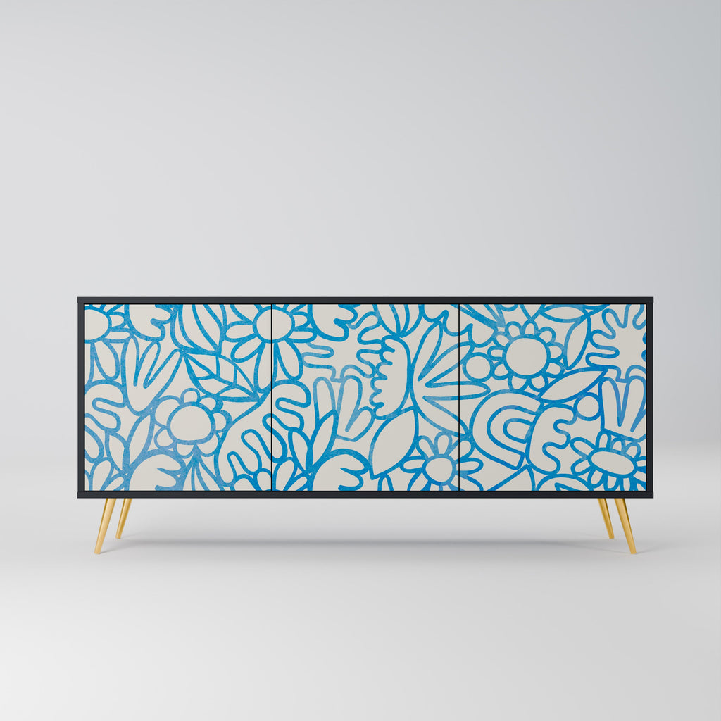 Buffet 3 portes BLOOMY MORNING en finition noire