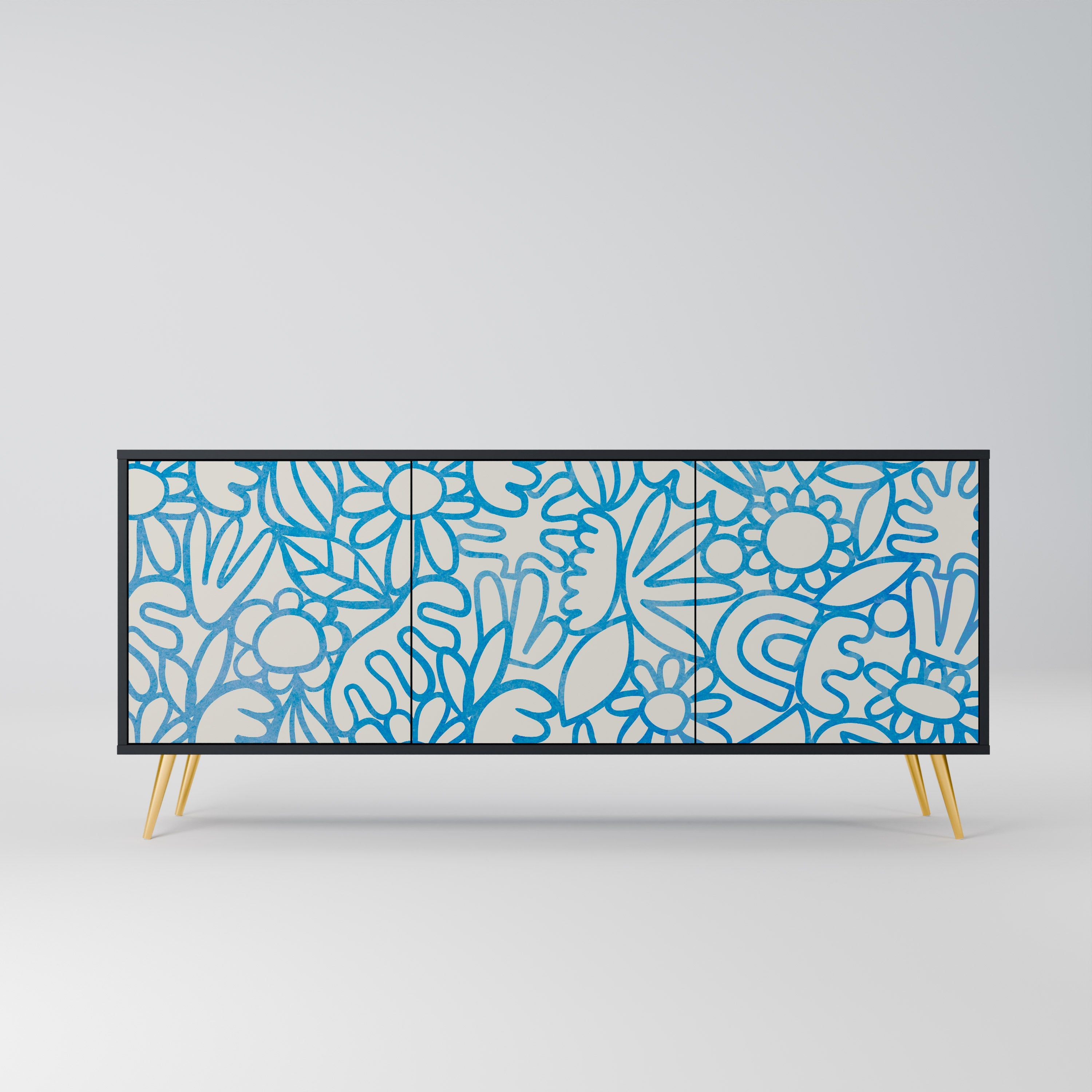 Buffet 3 portes BLOOMY MORNING en finition noire