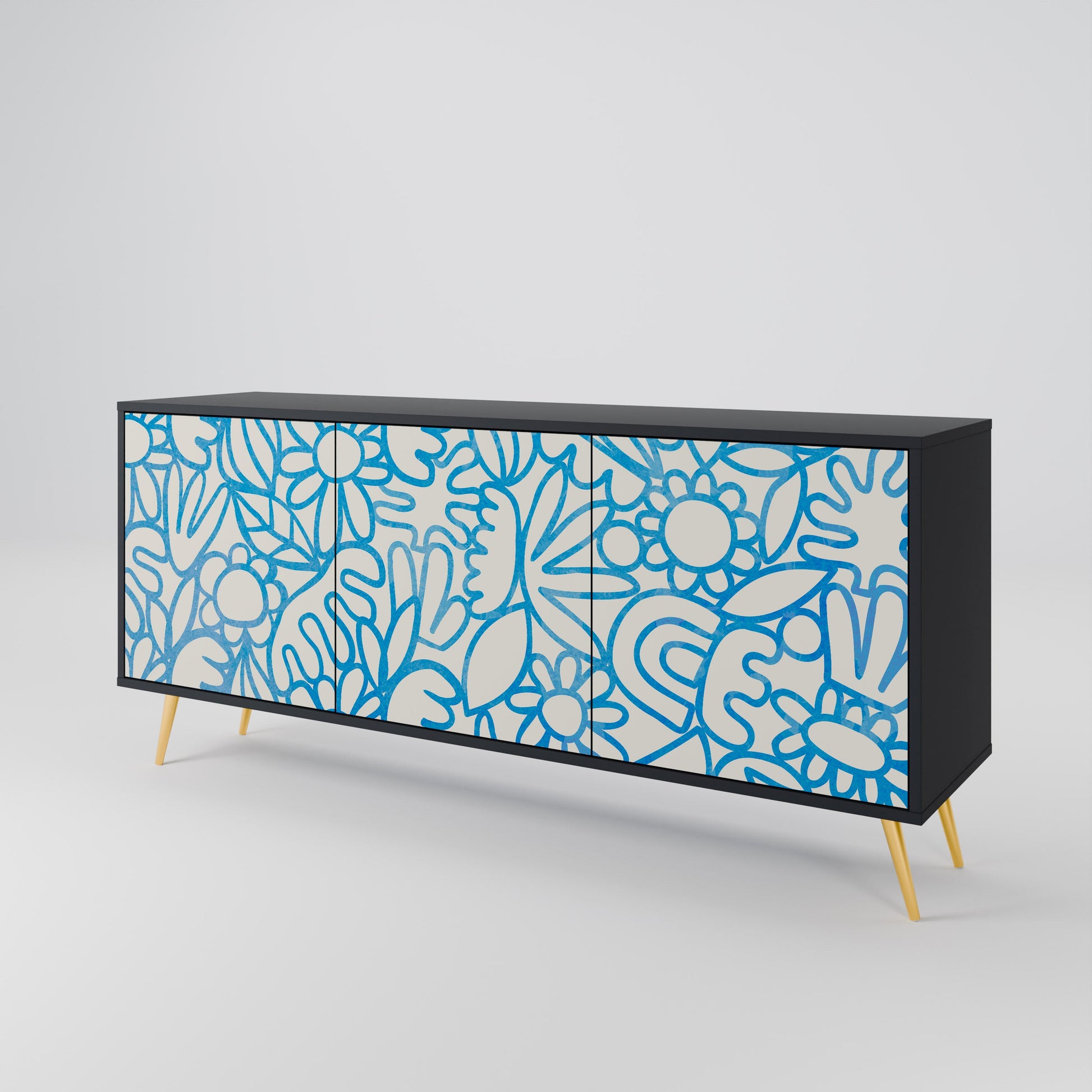 Buffet 3 portes BLOOMY MORNING en finition noire