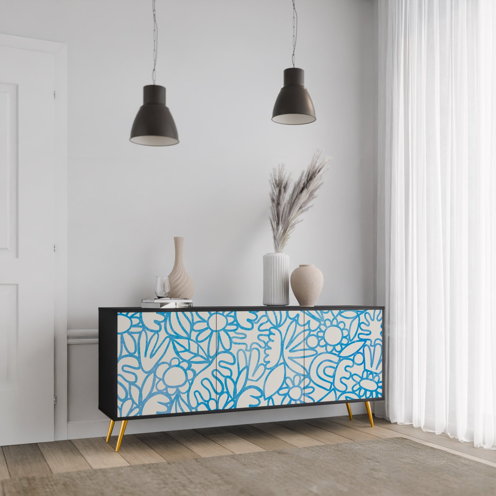 Buffet 3 portes BLOOMY MORNING en finition noire