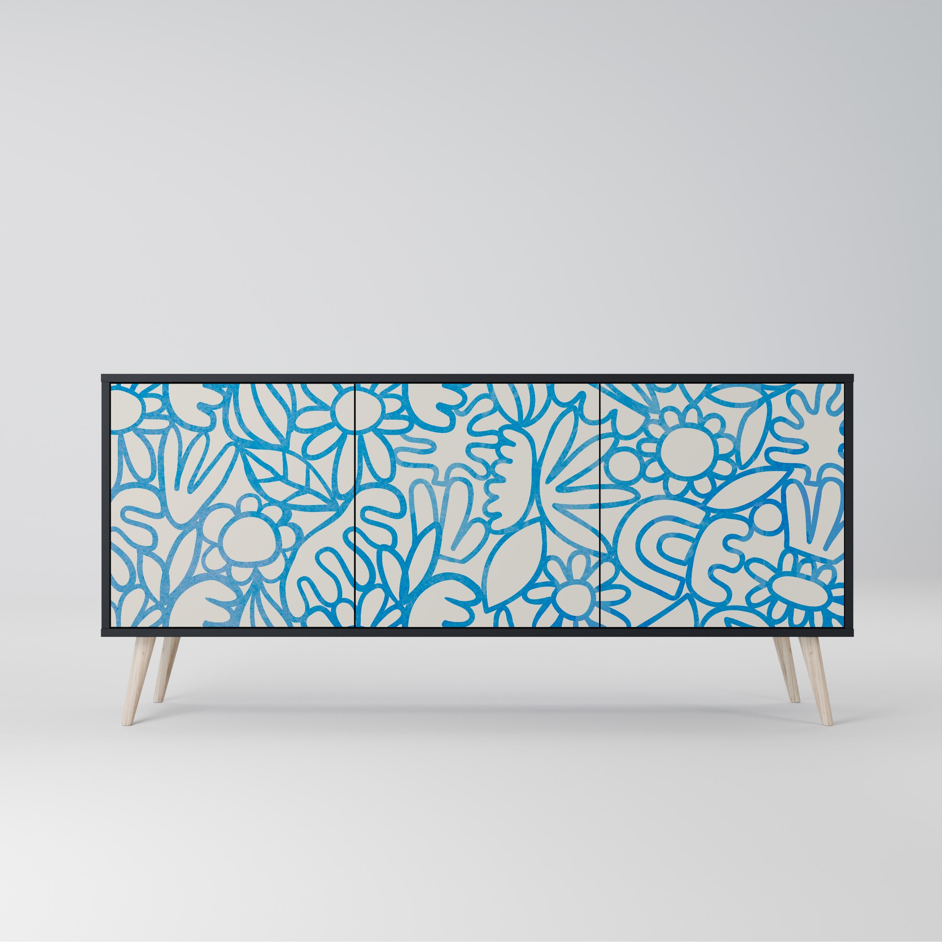 Buffet 3 portes BLOOMY MORNING en finition noire